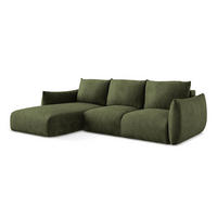ECKSOFA mit Schlaffunktion links Chenille Stoff Grün - Schwarz/Olivgrün, Holzwerkstoff/Kunststoff (242/162cm) - LaMiaSofa