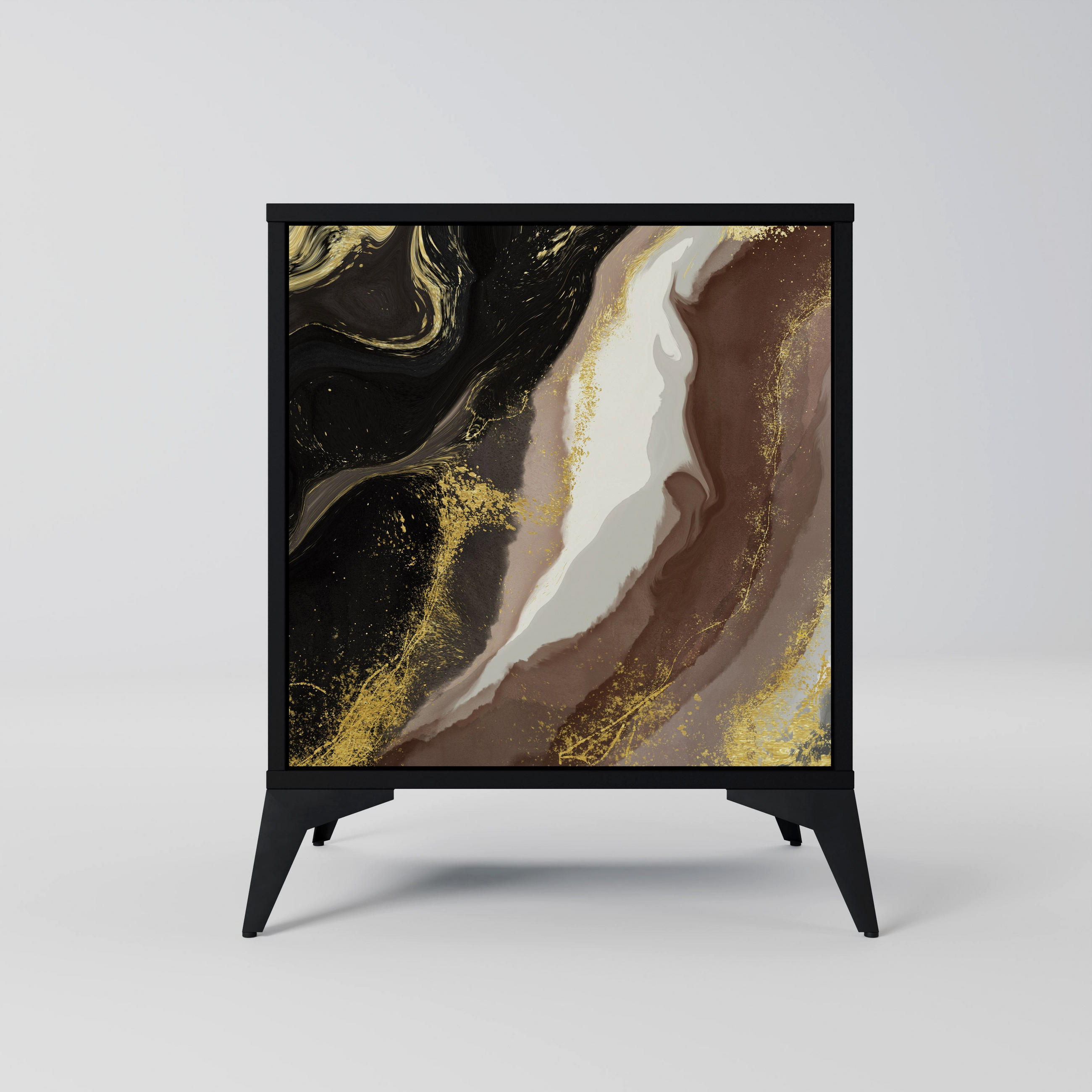 SIDEBOARD GOLD DUST, Schwarz, 57,5x42x70,5 cm, Schwarze Metall-Sternfüße - Multicolor/Schwarz, Holzwerkstoff/Metall (57.5/70.5/42cm) - SpaceRebels