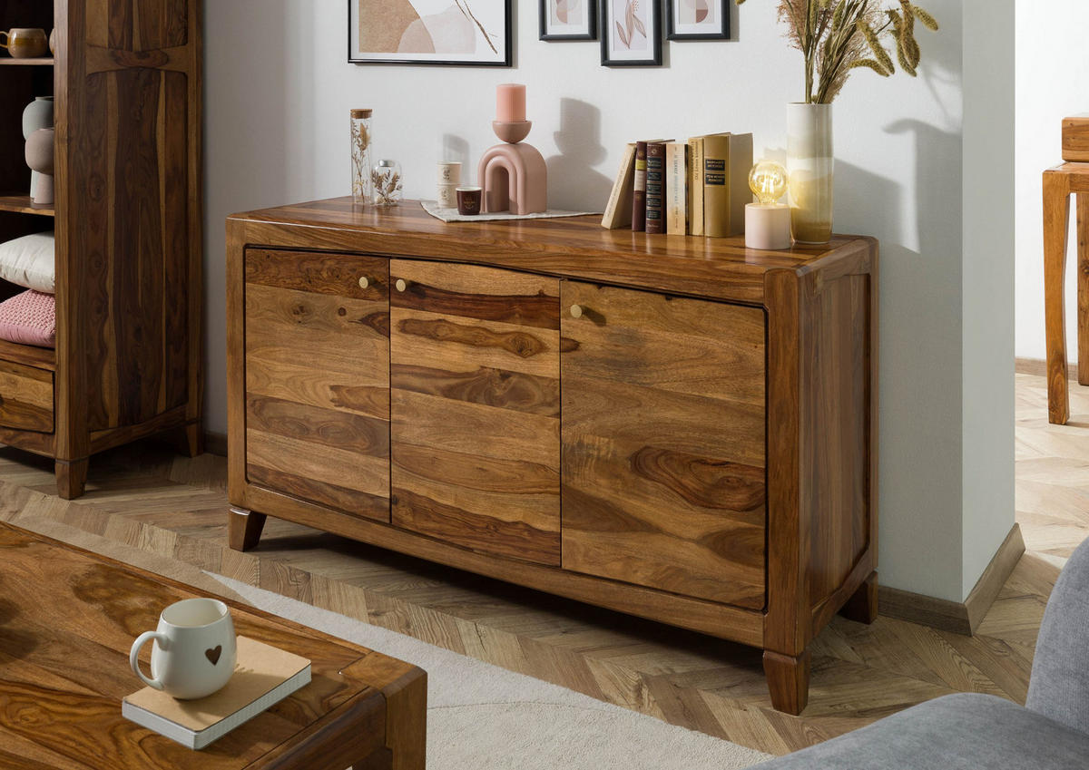 SIDEBOARD Sheesham 140x45x80 braun lackiert ANCONA #121 - Braun, Holz (140/80/45cm) - Massivmoebel24