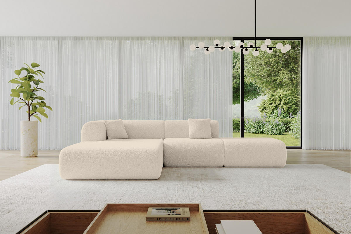 ECKSOFA Ottomane Links OVLY-L 289x176x71 Dunkelbeige Bouclé - Schwarz/Cappuccino, Holzwerkstoff/Kunststoff (176/289cm) - ALTDECOR