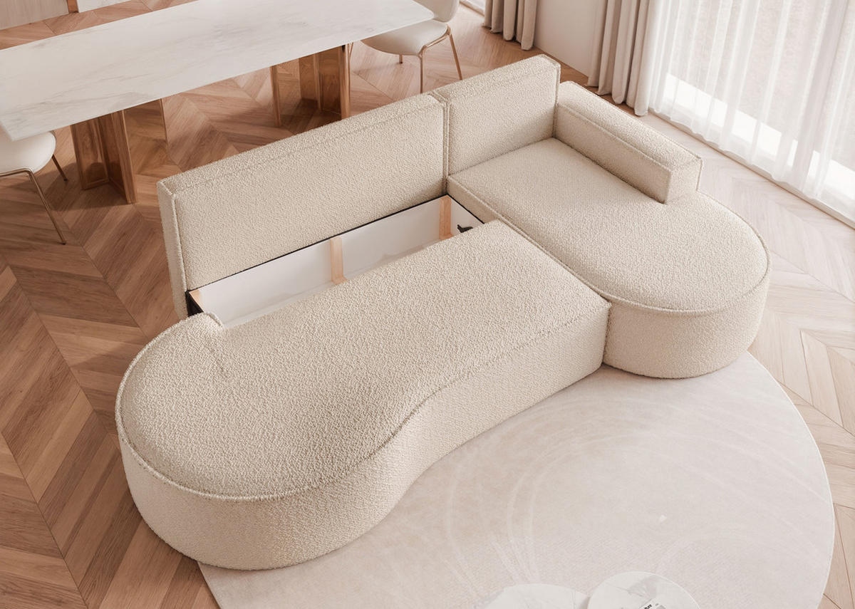 ECKSOFA SOFIA mit Schlaffunktion und Bettkasten Creme - Creme, Holzwerkstoff/Kunststoff (277/157cm) - Idohome