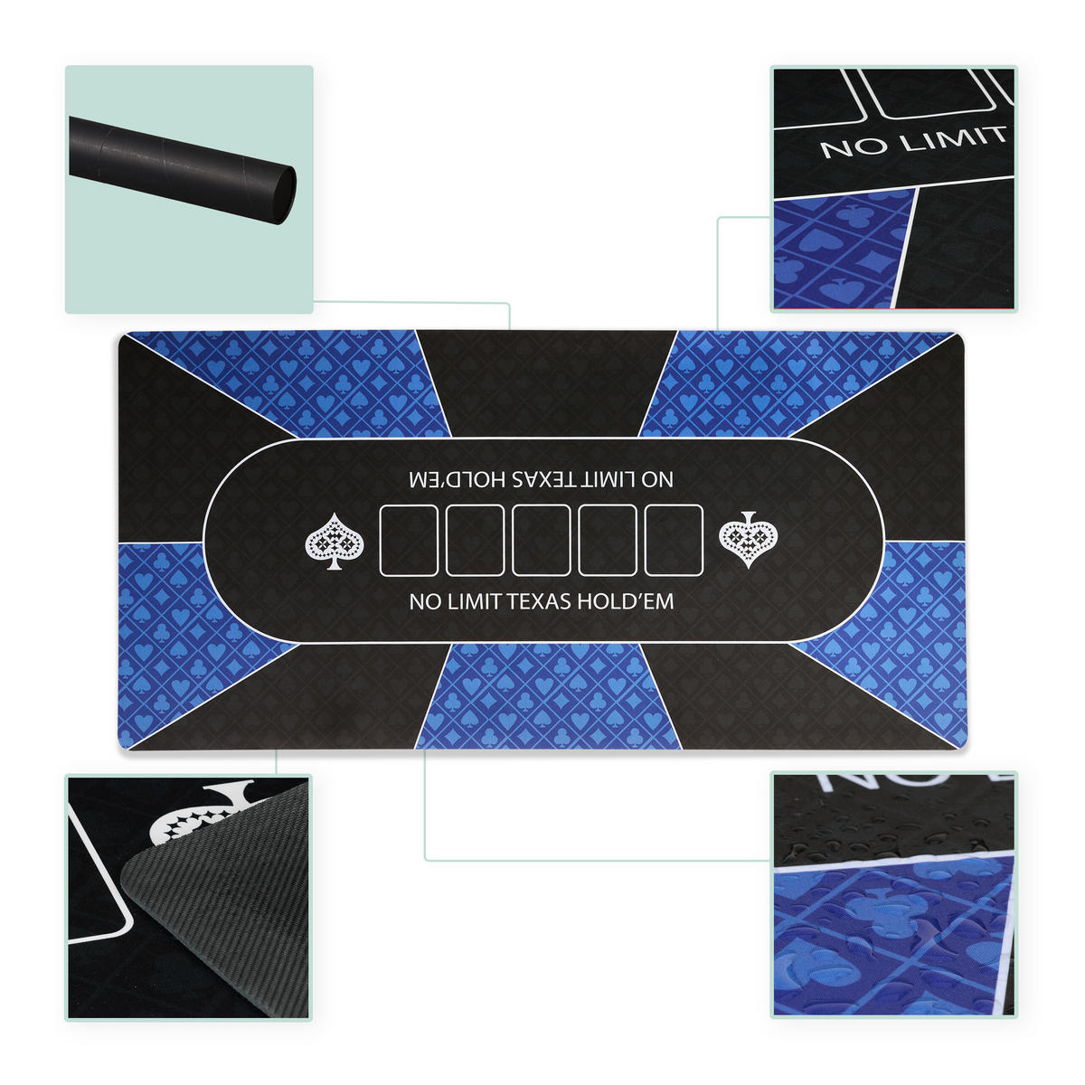 POKERMATTE - Blau/Schwarz, Wellpappe/Kunststoff (120/0.2cm) - Relaxdays