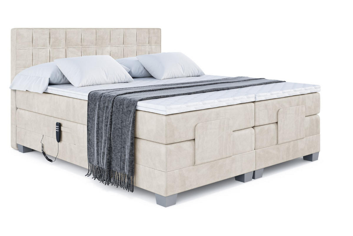 BOXSPRINGBETT elektrisch verstellbar mit 2 Matratzen H4/Taschenfederung OSTO EL 140 x 200 Creme - Creme, Holzwerkstoff (147/200cm) - ALTDECOR