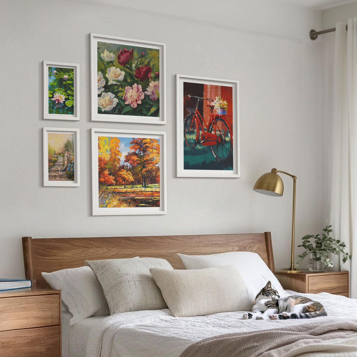 BILDER SET 5er Set - 50x50 cm & 20x30 cm & 40x60 cm Weißer Rahmen - Strand Holzsteg Klippen - Weiß, Kunststoff (40/60cm) - TULUP
