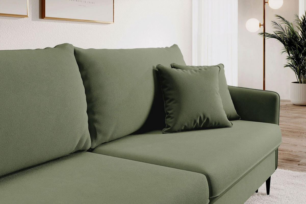 3-SITZER SCHLAFSOFA Volio Samt Olivgrün - Schwarz/Olivgrün, Textil/Metall (221/90/100cm) - Selsey