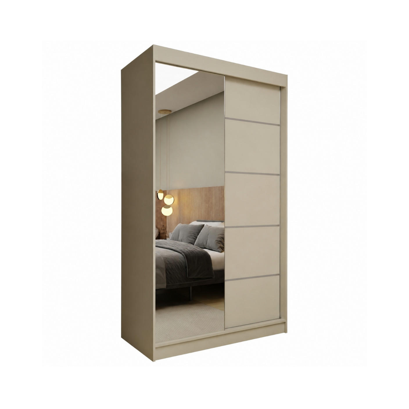 SCHWEBETÜRENSCHRANK Samantha 120 cm mit Spiegel, 2-türig, kaschmir - Kaschmir, Kunststoff (120/216/61cm) - Margaret Hadas24