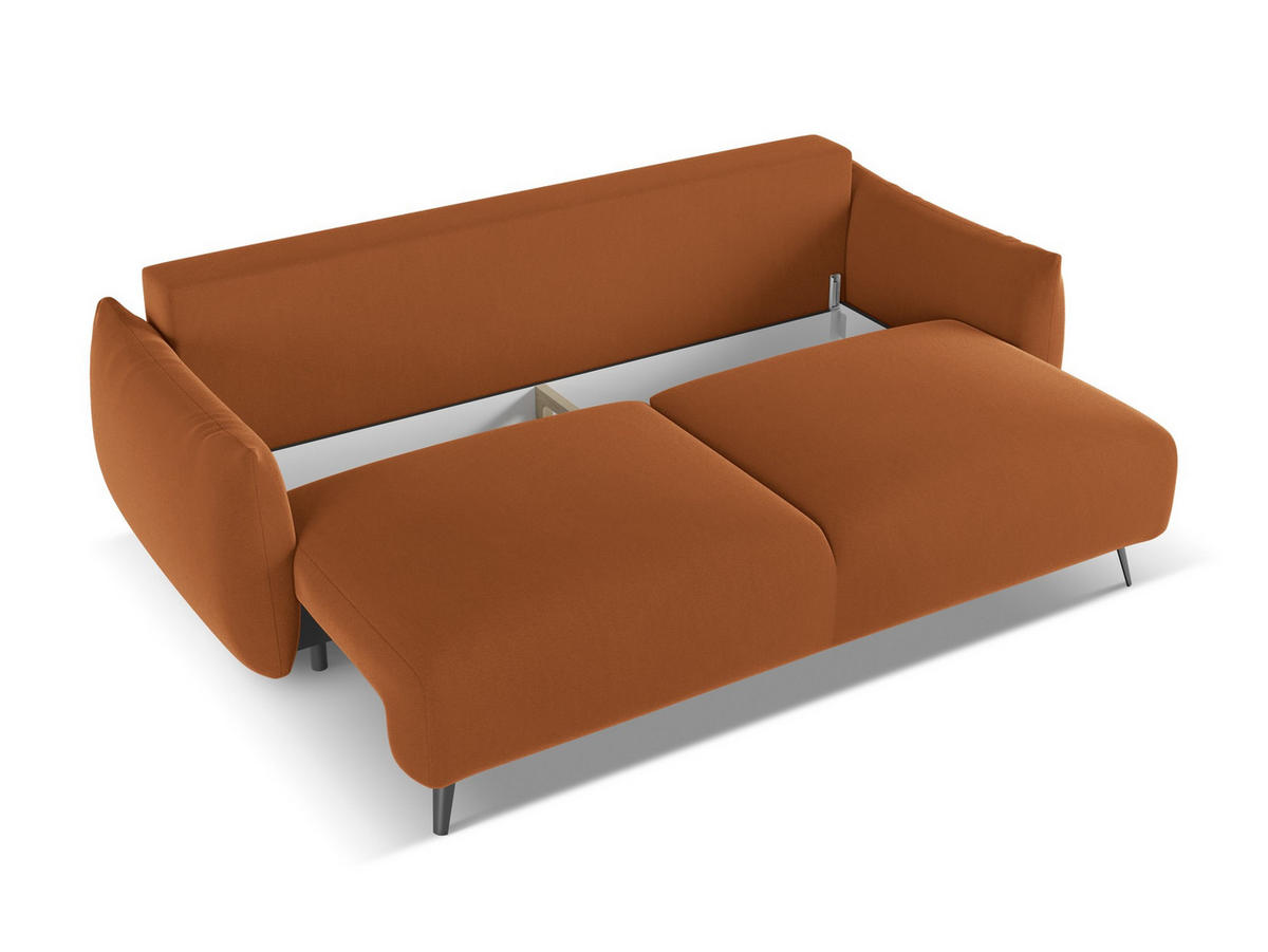 3-SITZER SOFA mit Schlaffunktion Samt Stoff Orange - Terra cotta/Schwarz, Textil/Metall (230/86/105cm) - Makamii