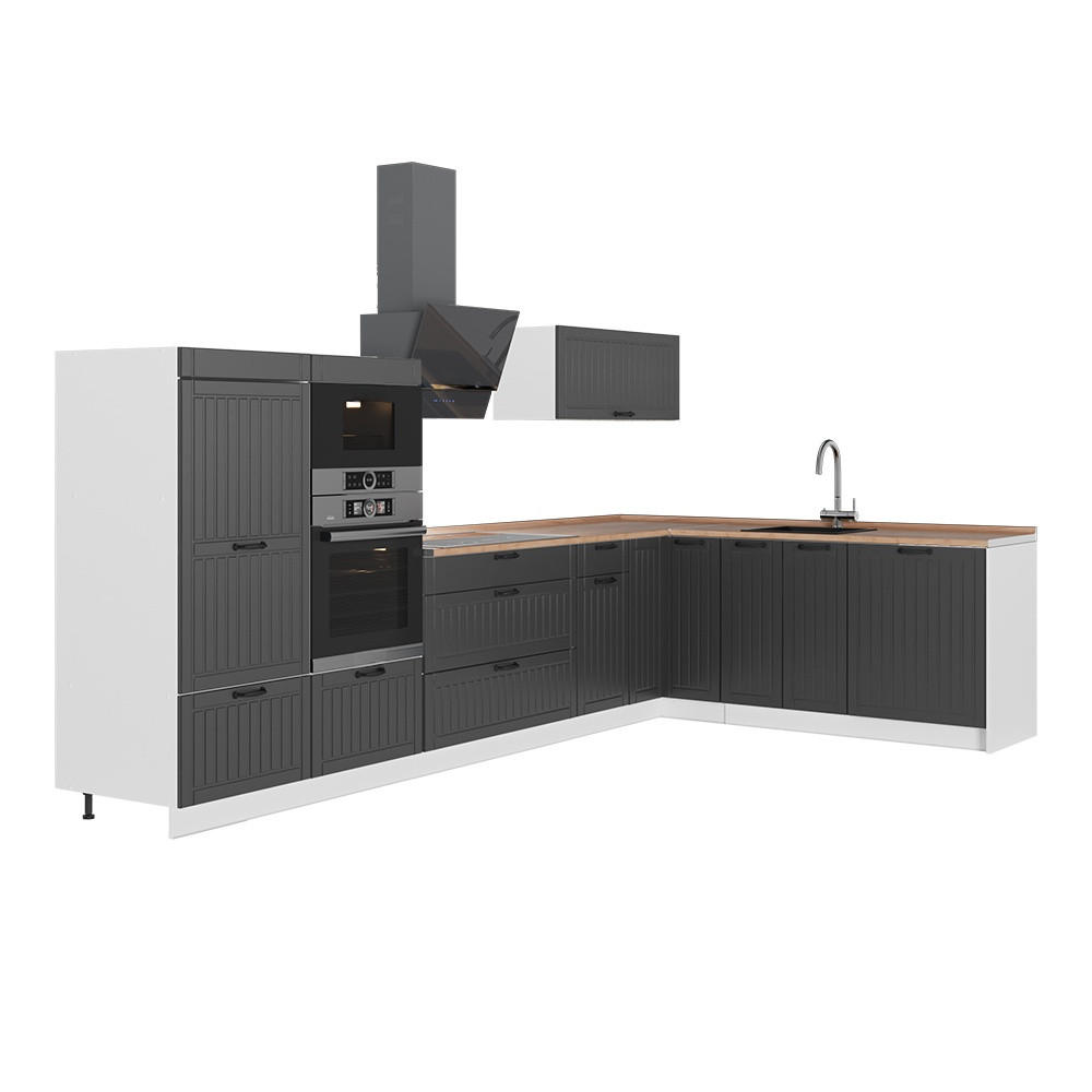 ECKKÜCHE Fame-Line, Dunkelgrau/Weiß, 347 x 207 cm, AP Eiche - Dunkelgrau/Weiß, Holzwerkstoff (347/153.6/60cm) - Vicco