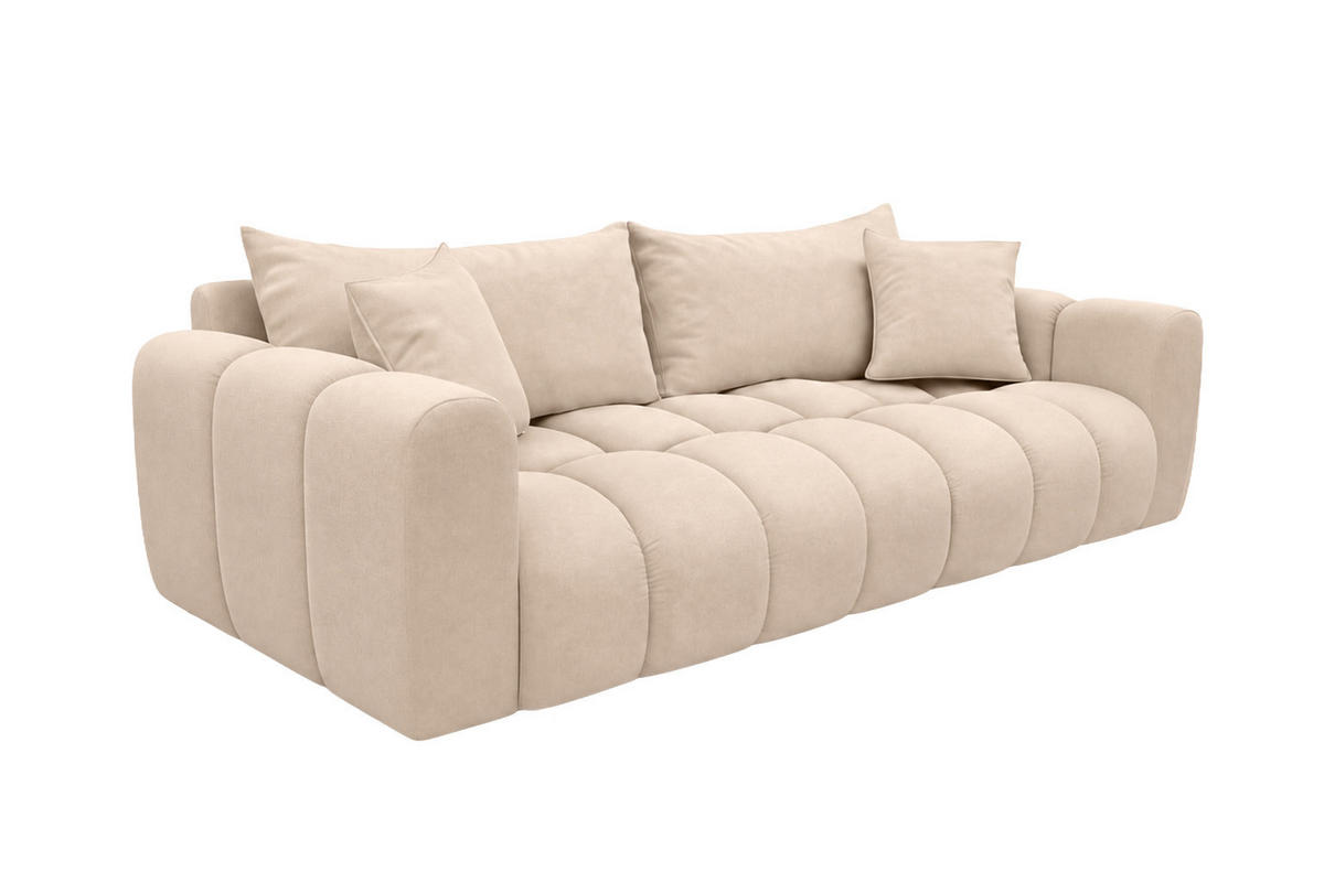 ROZKLÁDACÍ POHOVKA s úložným prostorem, velurová tkanina Bluvel, Krémová, COSMOPOLITAN - krémová, dřevo (240/97cm) - Kaiser Möbel
