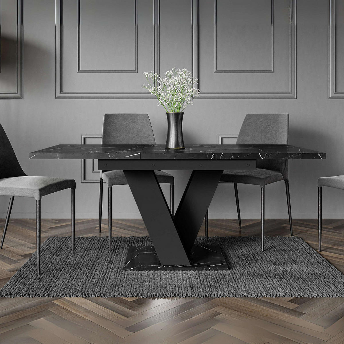 ESSTISCH Royal Schwarz Marmoptik Ausziehbar 120 - 160 cm - Schwarz, Holzwerkstoff (120/80/75cm) - PROSPERO