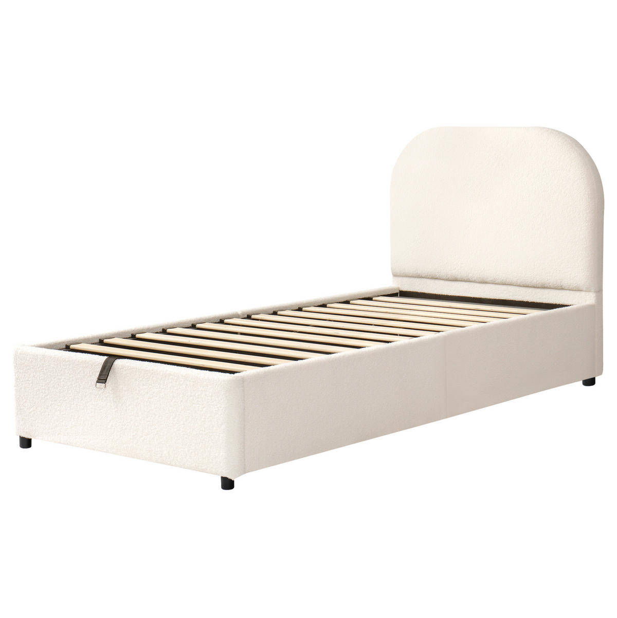 KINDERBETT 90/200 cm in Beige aus Bouclé mit Stauraum und Lattenrost - Beige, Holzwerkstoff (90/200cm) - Flora Grace