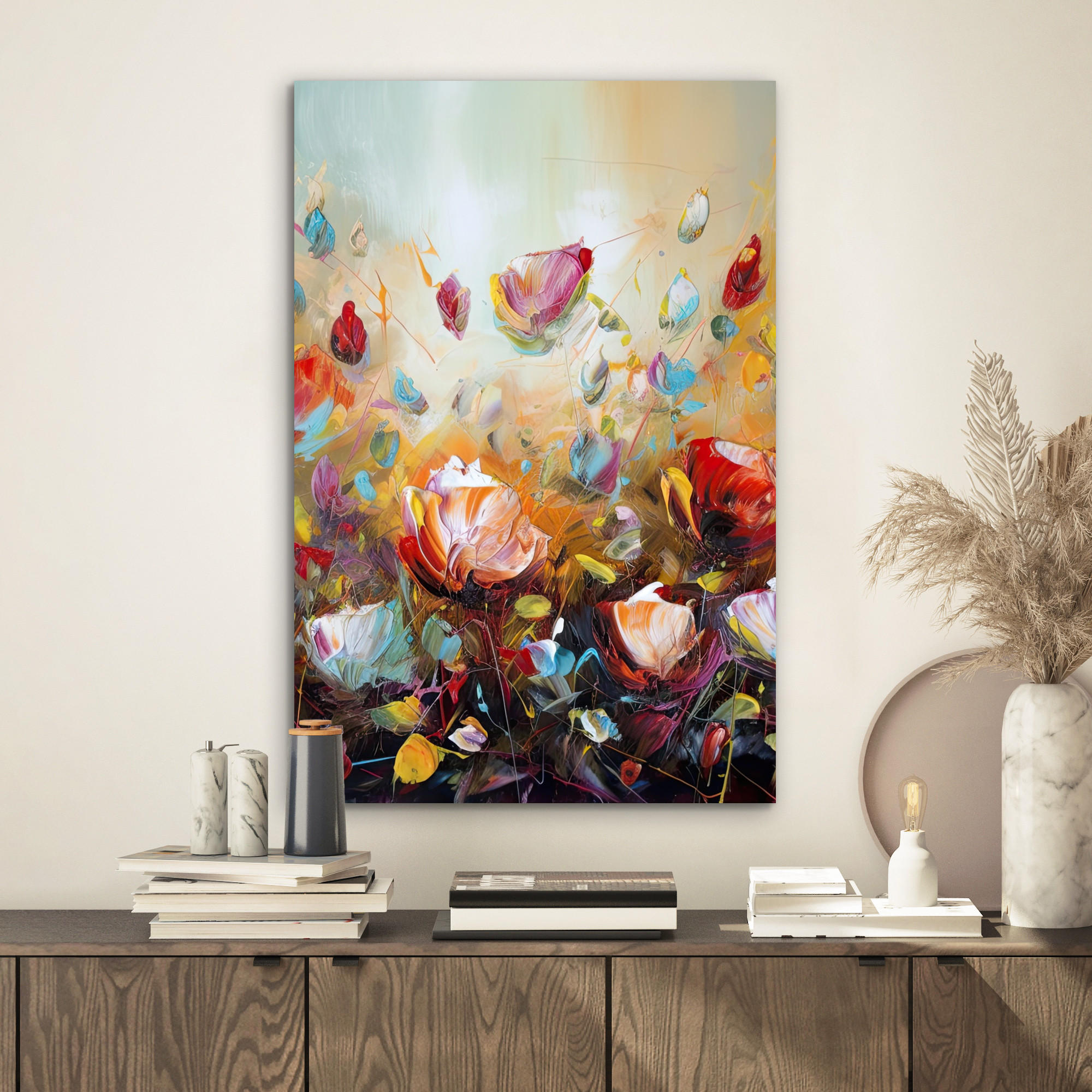 METALLBILD Blumen - Kunst - Natur - Ölgemälde 40x60 cm - Multicolor, Metall (40/60cm) - MuchoWow