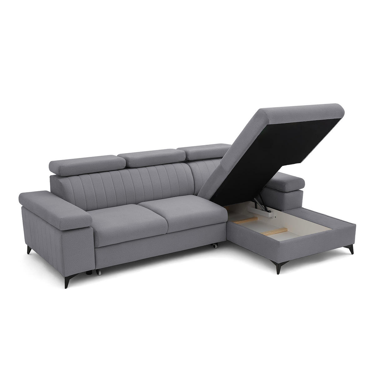 ECKSOFA FELIX L Rechts mit Schlaffunktion Velours Dunkelgrau - Dunkelgrau/Schwarz, Holz/Textil (176/257cm) - Muffo
