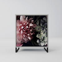 SIDEBOARD PURE BLOSSOM, Grau, 57,5x42x67,5 cm, Schwarze Metall-Rahmenfüße - Multicolor/Schwarz, Holzwerkstoff/Metall (57.5/67.5/42cm) - SpaceRebels