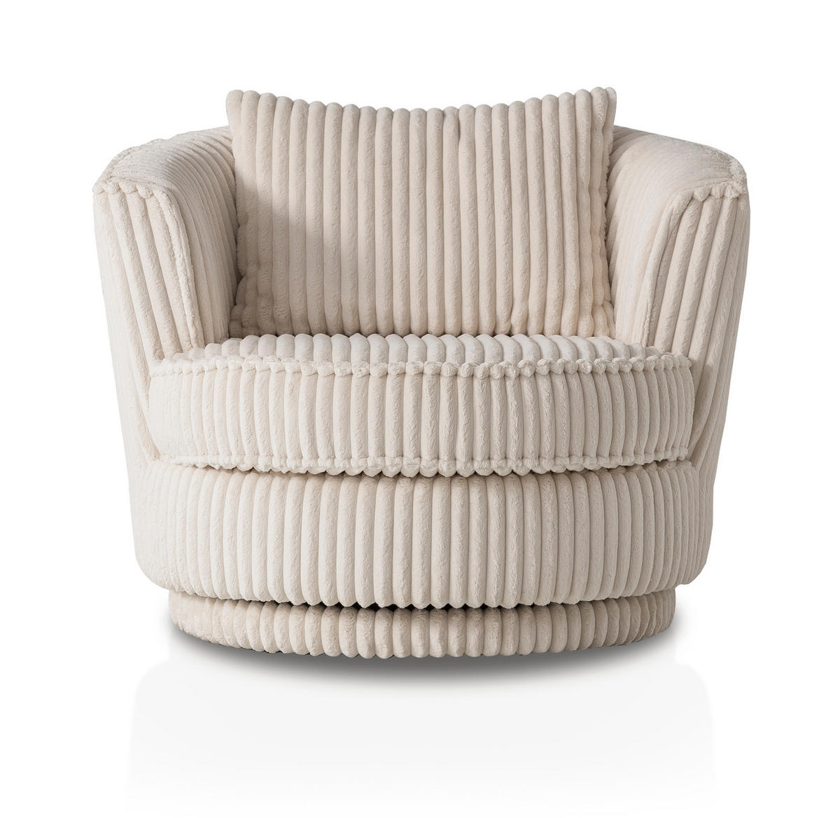 BIG-SESSEL Mega Cord creme wollweiß Ø 95 cm 360° drehbar, inklusive Kissen - Creme/Weiß, Holz/Holzwerkstoff (95/77/95cm) - Furn.Design