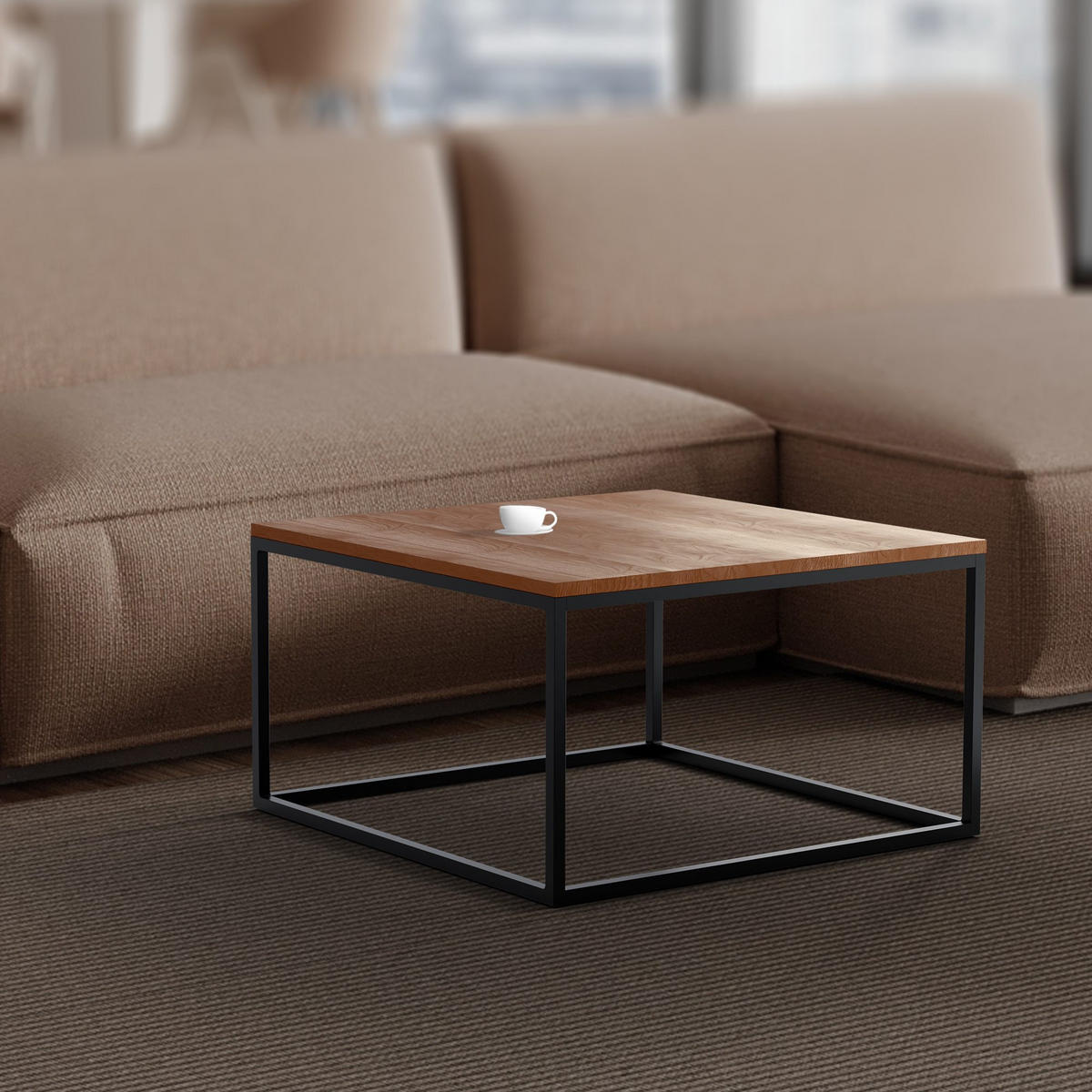 COUCHTISCH eckig 80/80/45 cm Holz Eiche - Eichefarben/Schwarz, Holz/Metall (80/80/45cm) - CLP