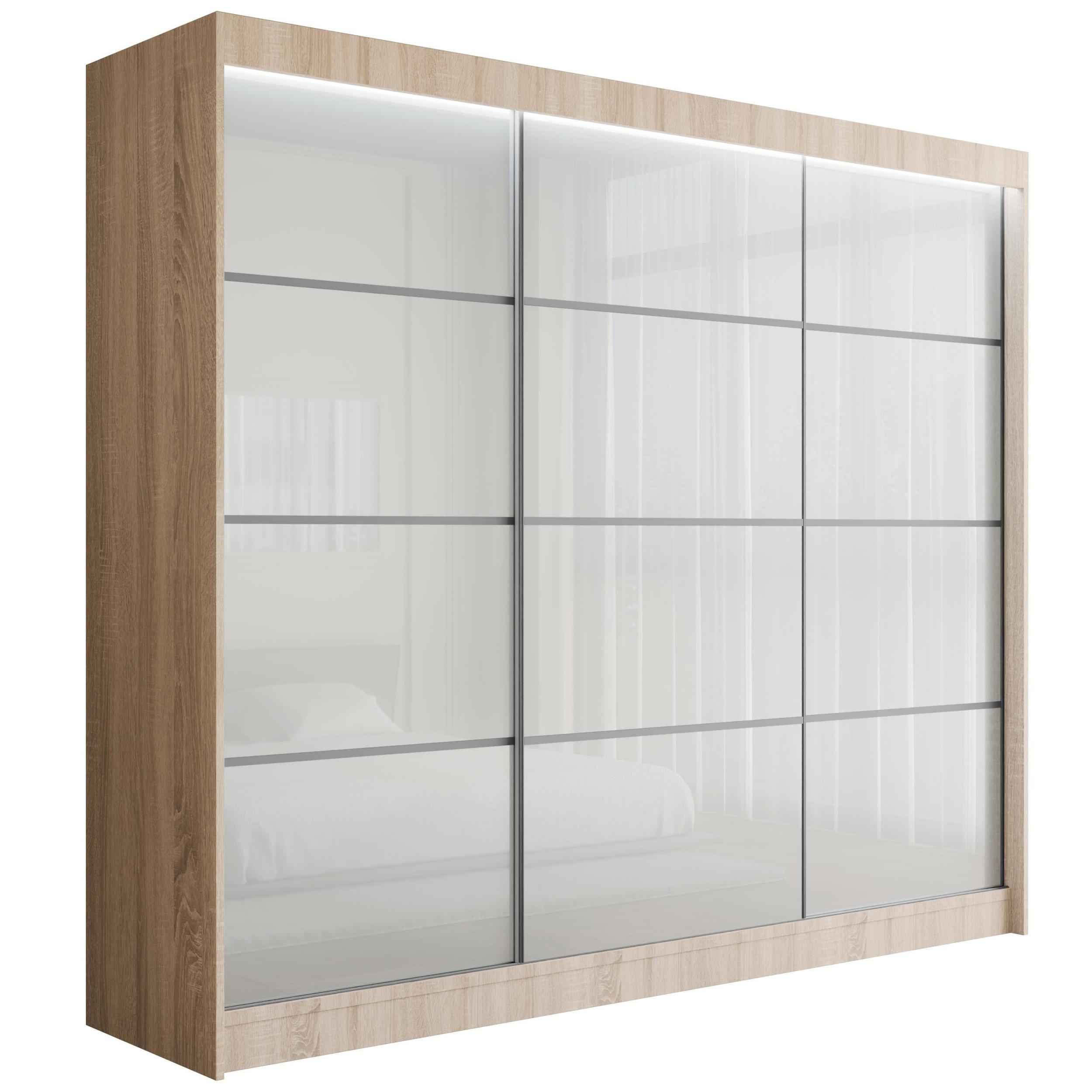 KLEIDERSCHRANK PEKA III mit LED - 250 cm - Sonoma Eiche|Weiß - Weiß/Sonoma Eiche, Holzwerkstoff (250/215/61cm) - ALTDECOR
