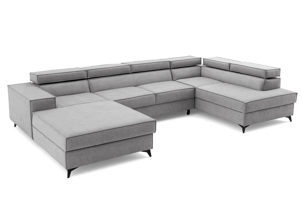 ECKSOFA PURE U Rechts mit Schlaffunktion 127x270 Velours Hellgrau - Hellgrau/Schwarz, Holz/Textil (204/340cm) - Muffo