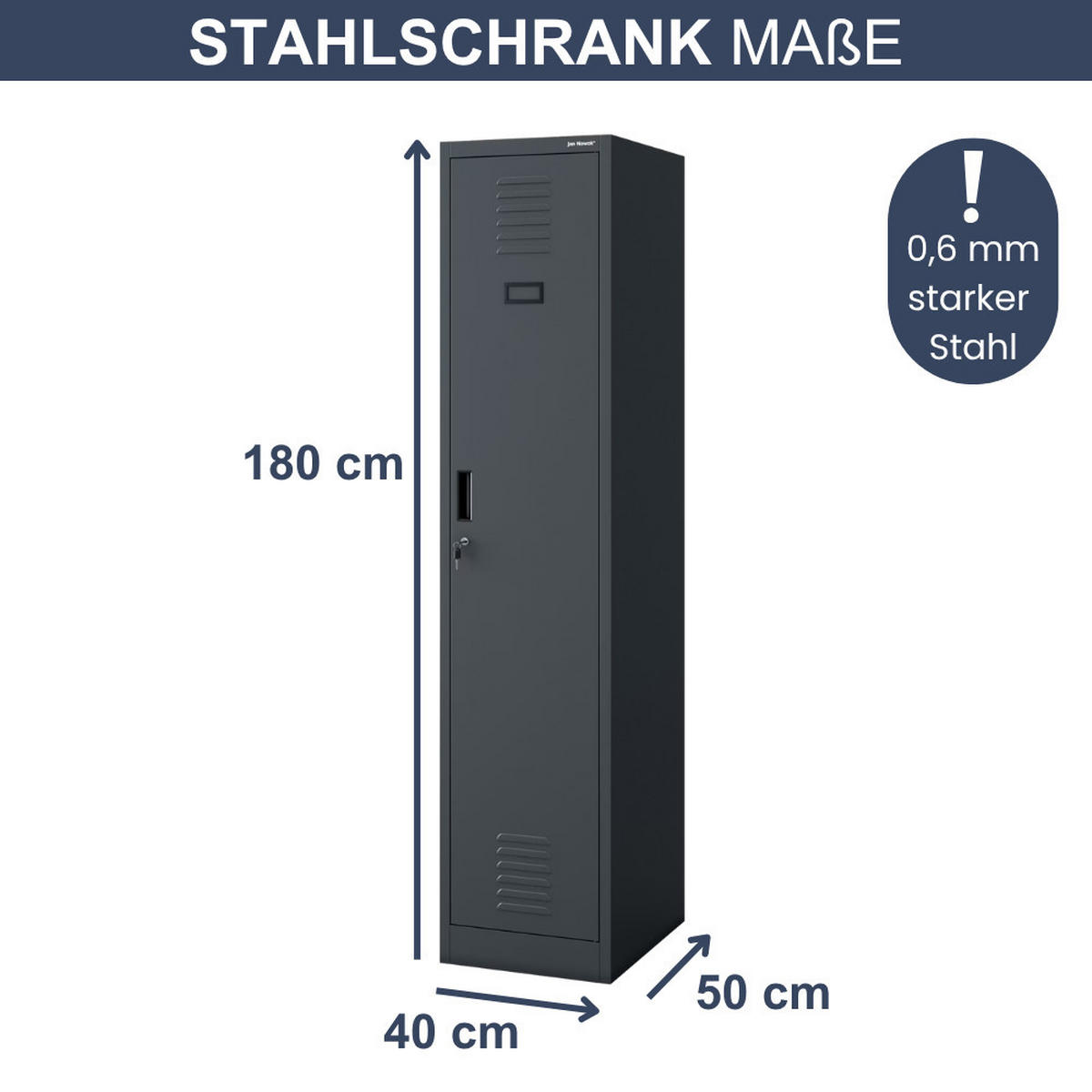 UMKLEIDESCHRANK Spind KACPER 1 Abteil 180x40x50cm Anthrazit - Anthrazit, Metall (40/180/50cm) - Jan Nowak