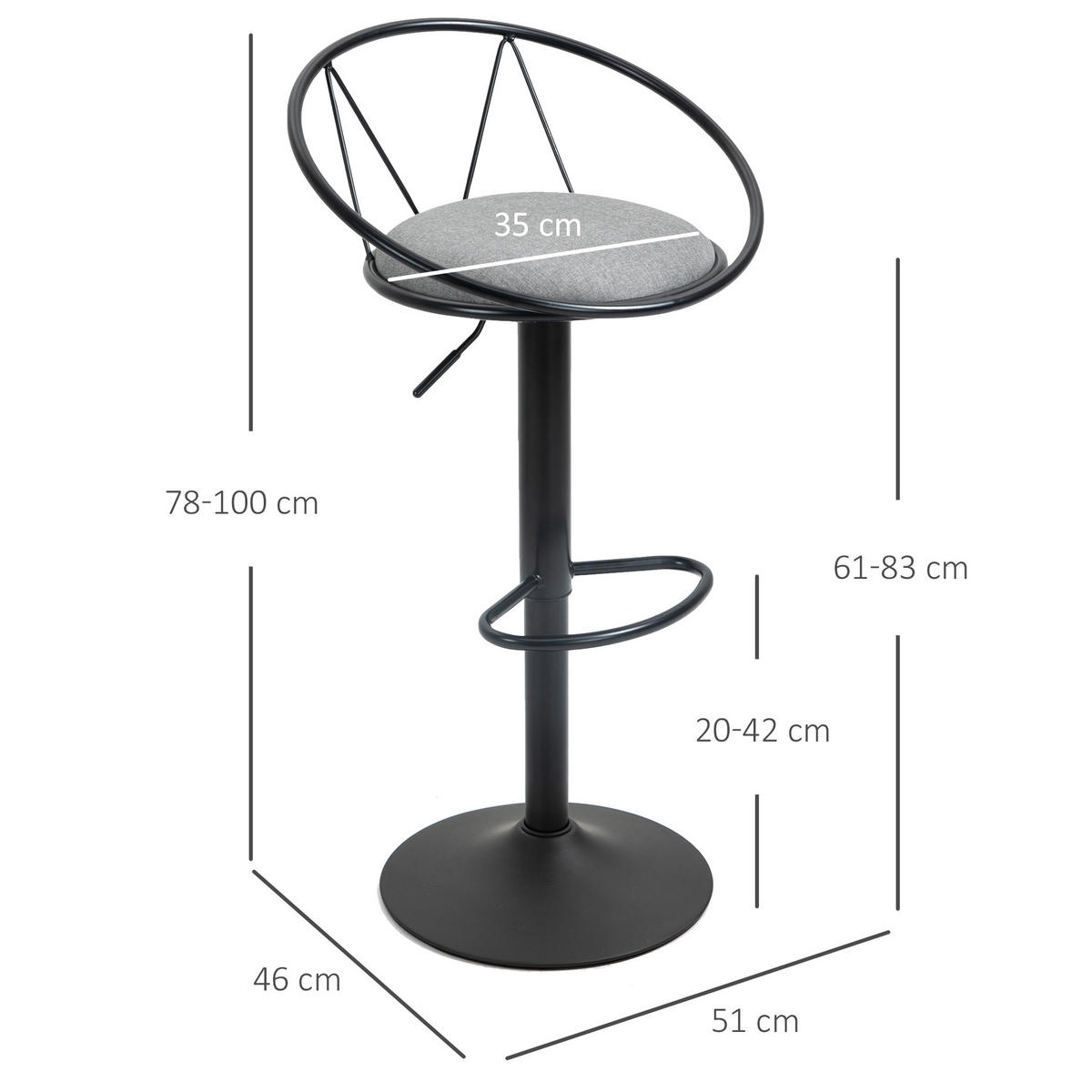 BARHOCKER 2er-Set DE-14682 höhenverstellbar & schwenkbar Grau - Grau, Metall (46/100/51cm) - ComfortXL