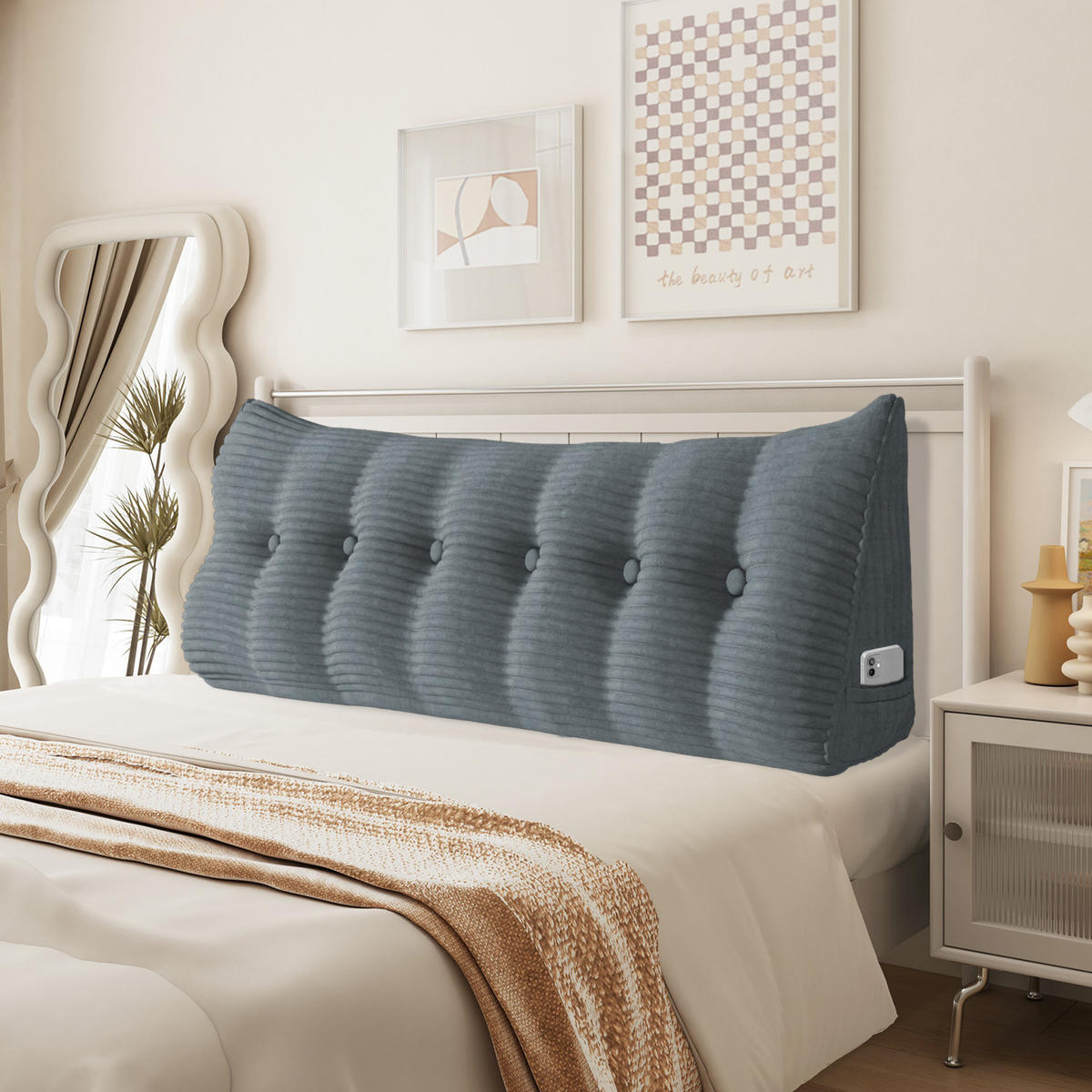 RÜCKENKISSEN für Bett Kord Grau 180 cm - Grau, Textil (50/180cm) - Vercart