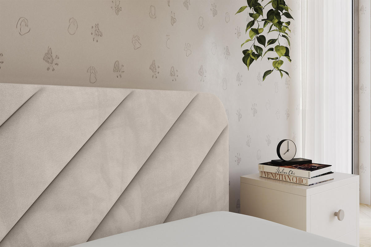 EINZELLBETT Jugendbett mit Bettkasten und Matratze H3/H4, Links - FIKY 90x200 Beige - Ecru, Holzwerkstoff/Textil (90/200cm) - ALTDECOR