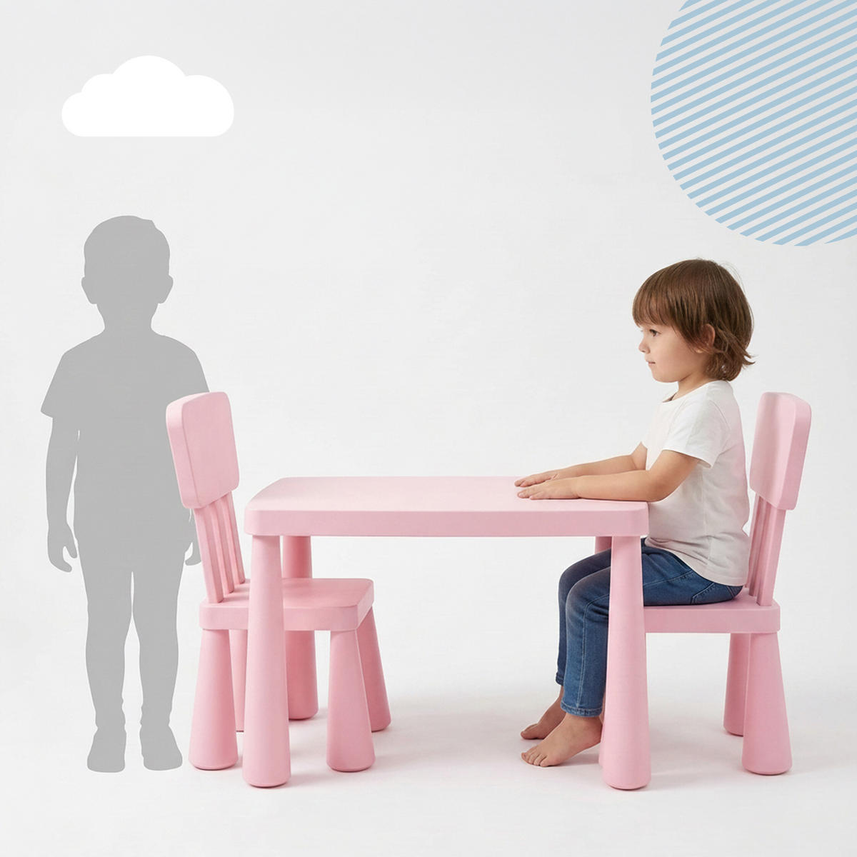 SESTAVA Růžová dětský stůl 2 židle - růžová, plast (77/48/55cm) - Relaxdays