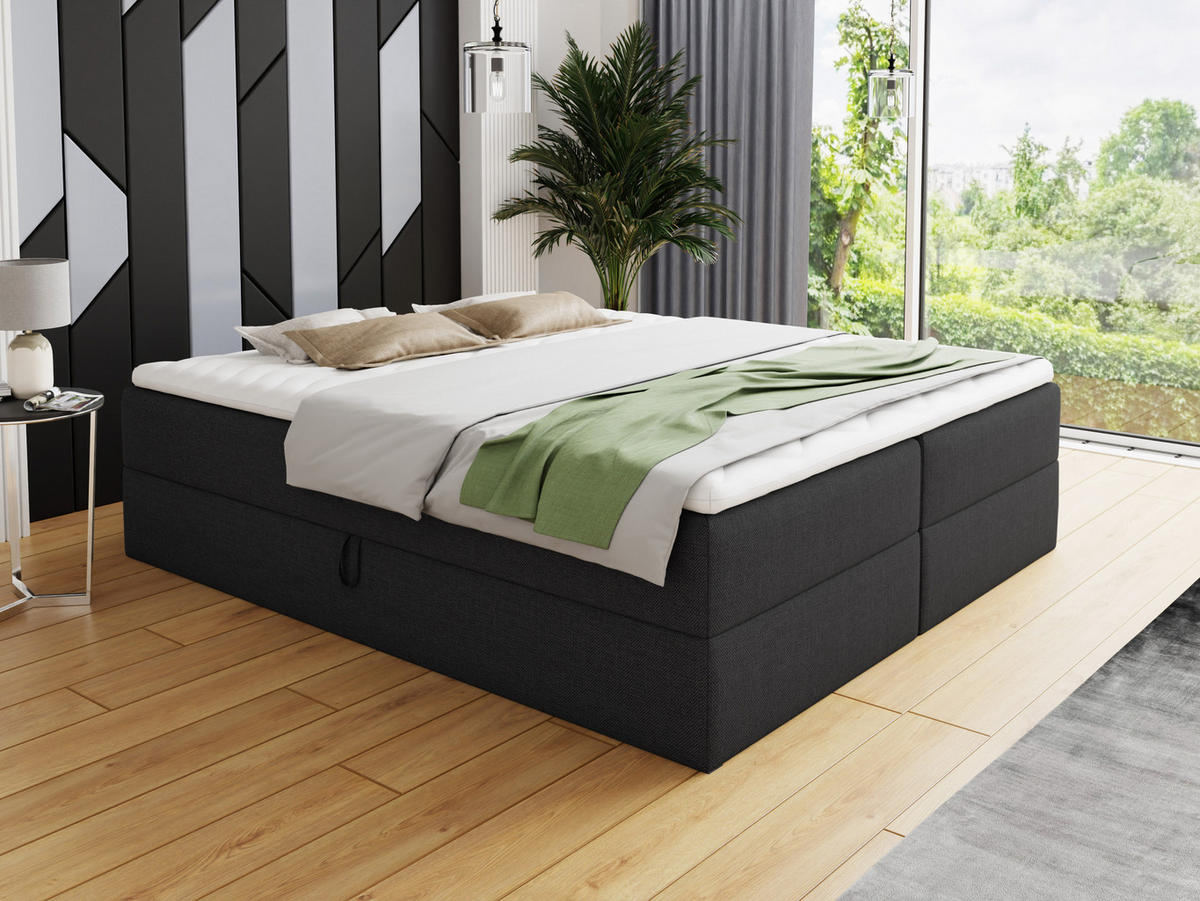 BOXBETT Base - 180x200 - schwarz (Inari 100, Webstoff) - Schwarz, Holz/Holzwerkstoff (180/200cm) - Sofnet