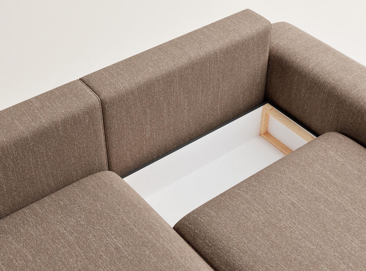 ECKSOFA MIT SCHLAFFUNKTION Solo Braun Webstoff - Schwarz/Braun, Holz/Holzwerkstoff (255/168cm) - Maison de Reve