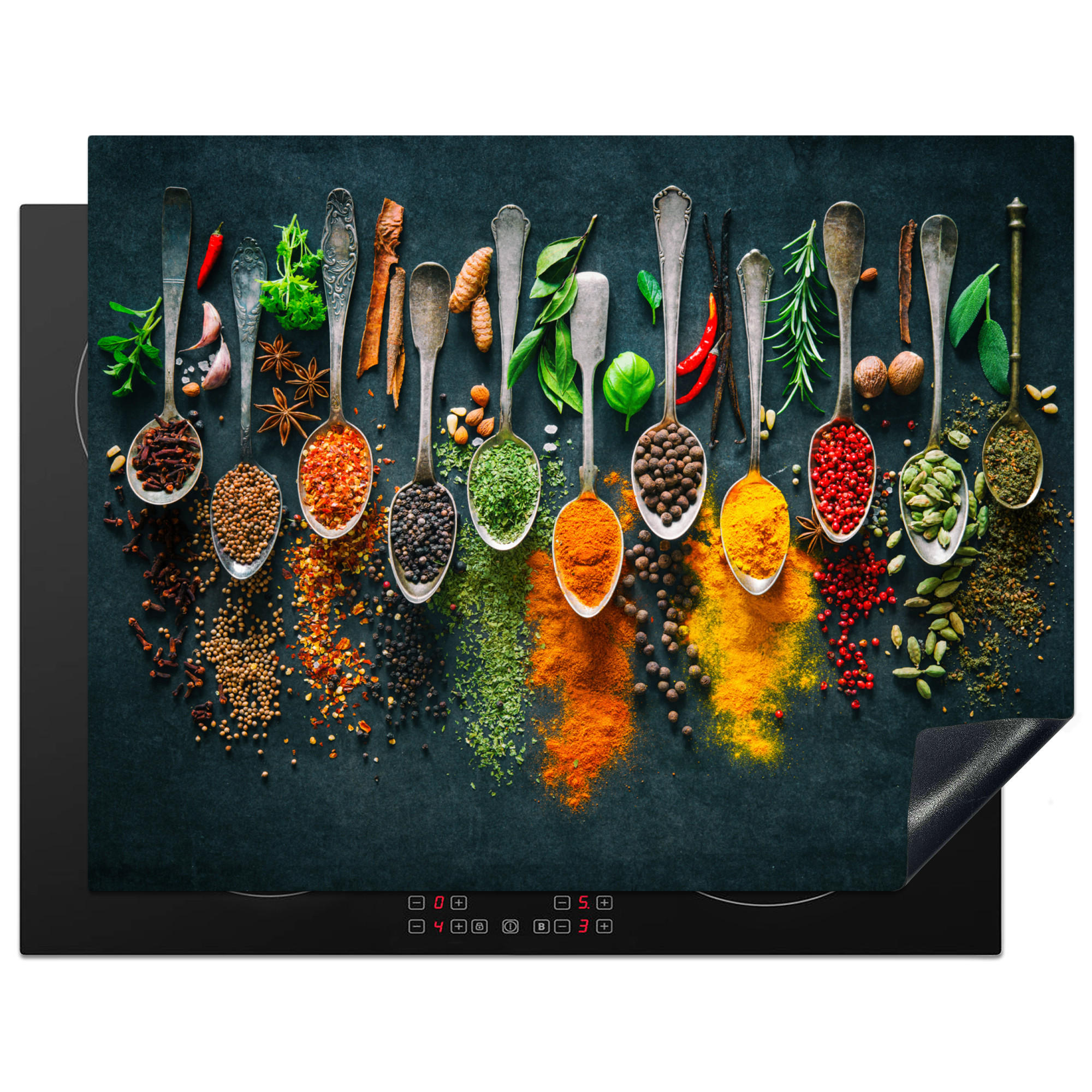 HERDABDECKPLATTE Kräuter - Gewürze - Löffel 77x59 cm - Multicolor, Kunststoff (77/0.2/59cm) - MuchoWow