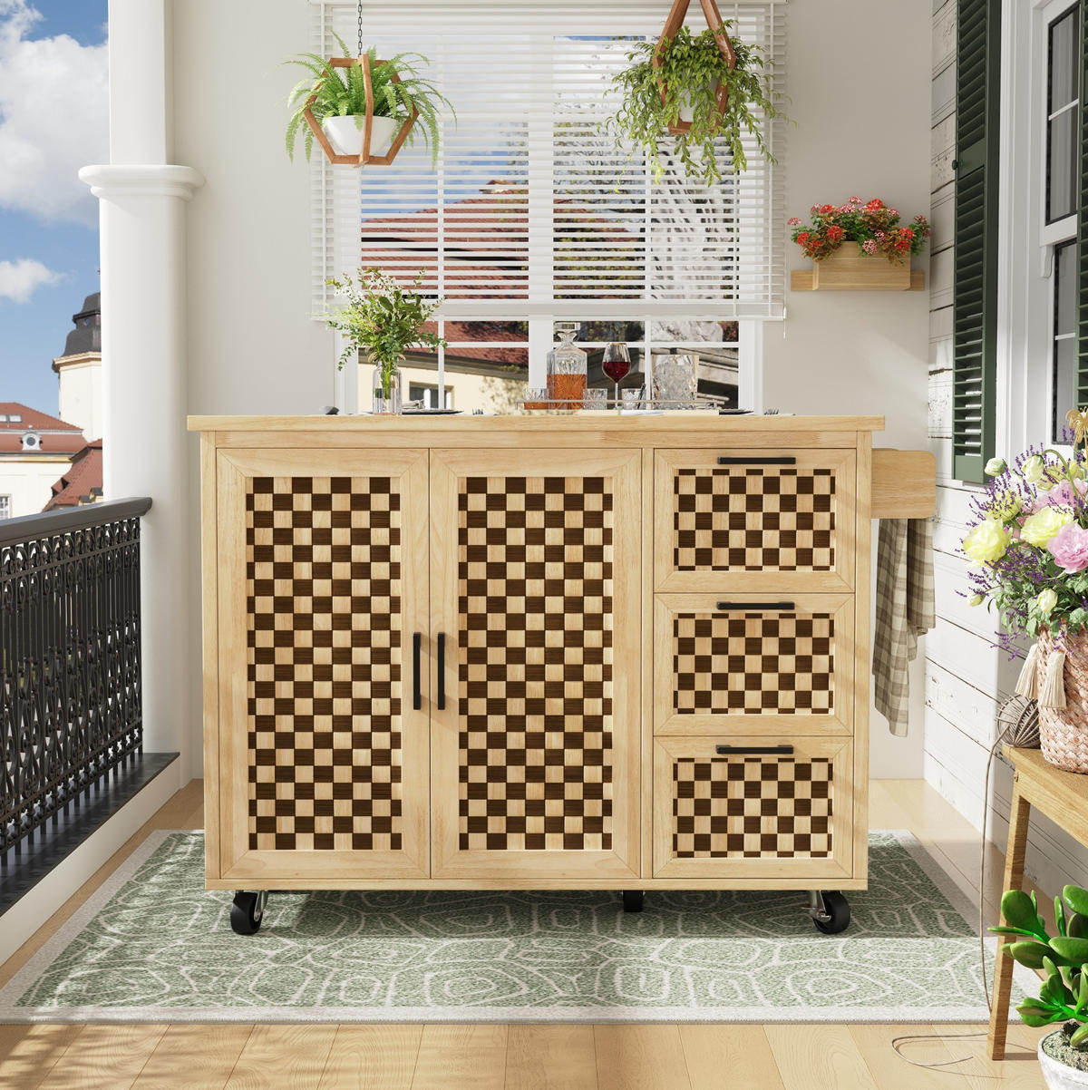 KÜCHENINSEL 120/45-75/92 cm natur mit klappbarer Tischplatte und Rollen - Naturfarben, Holzwerkstoff (120/92/45cm) - OKWISH