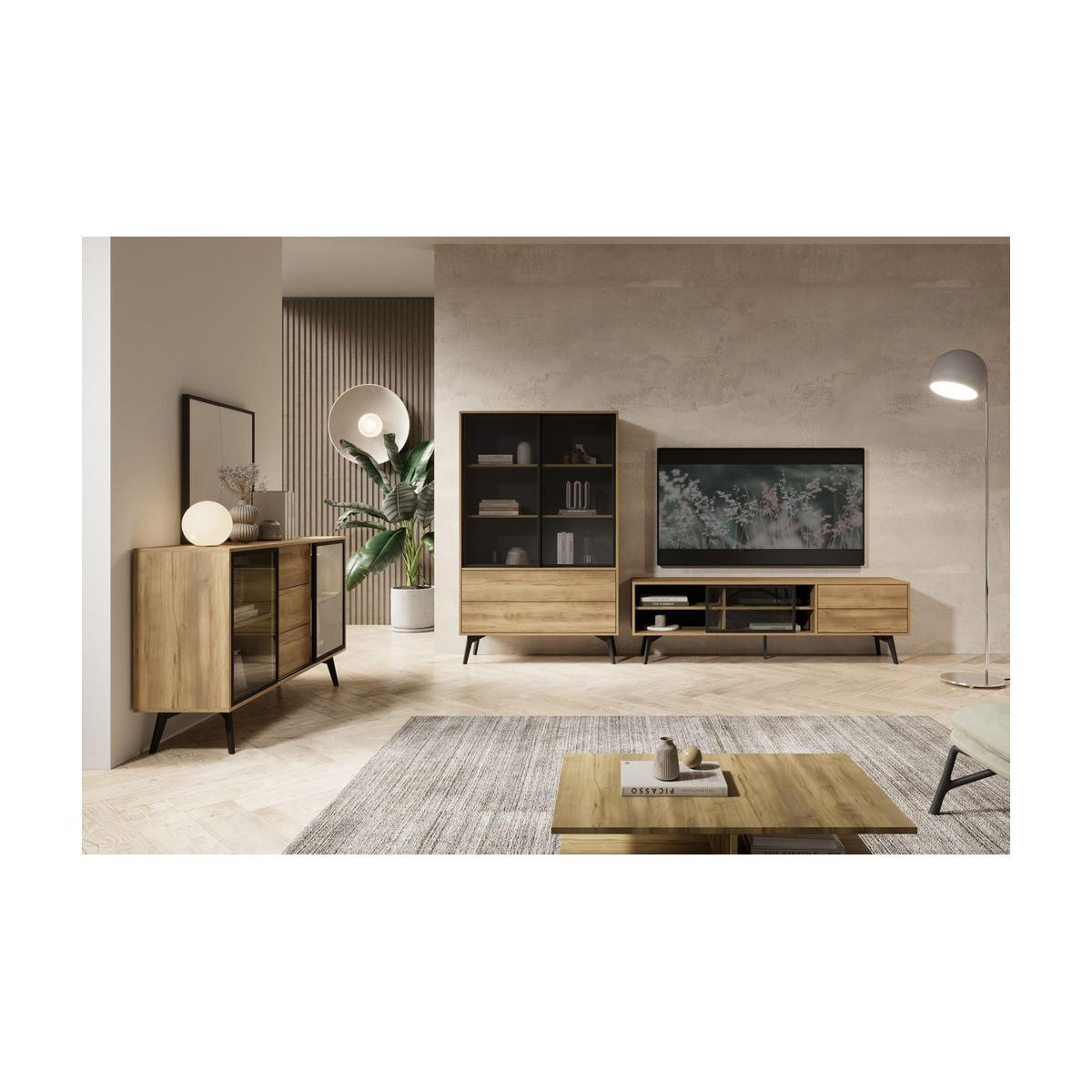 WOHNZIMMER Set 3-tlg. – Slide – Eichefarben - Eichefarben, Holzwerkstoff (180/54/39cm) - hi-markt
