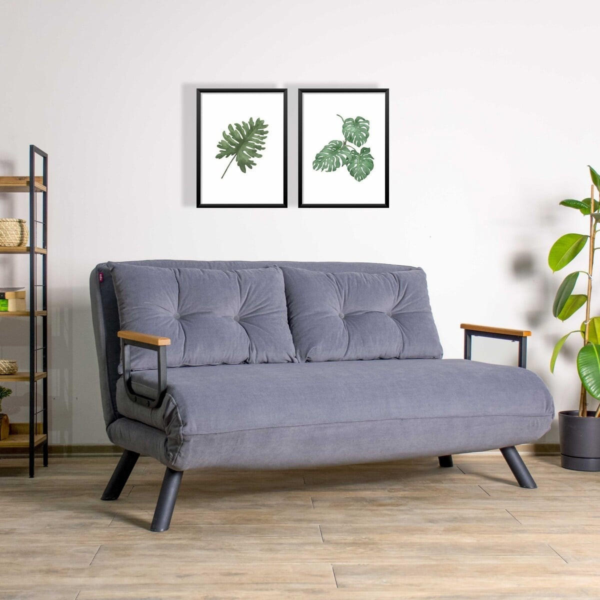 SCHLAFSOFA für 2 Personen mit Stoffbezug und Metallfüßen 133/50/41 cm - Grau, Metall (50/41/133cm) - Calicosy