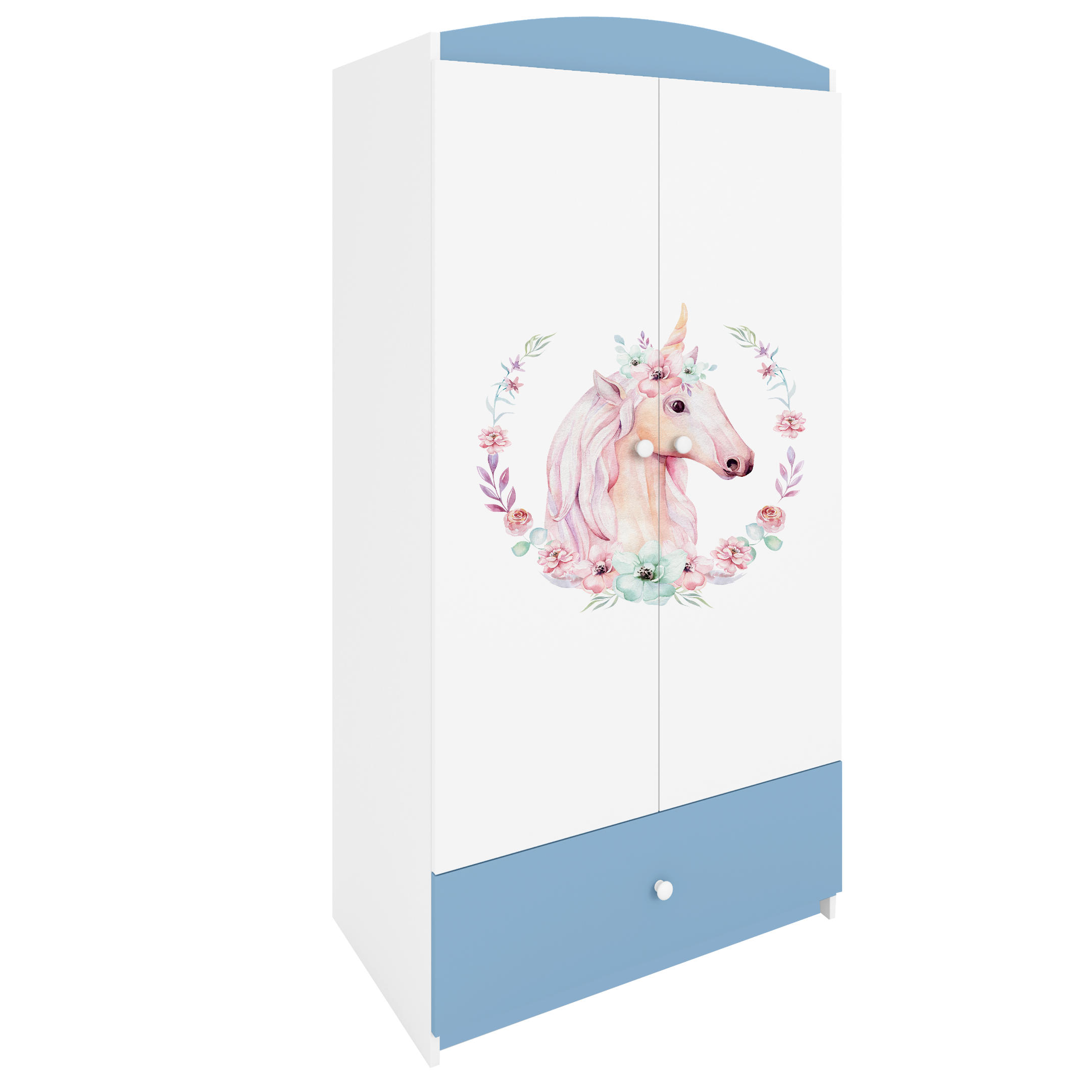 KINDERKLEIDERSCHRANK Pferd - Blau, Holzwerkstoff (90/175/52cm) - RAUMHIRSCH FURNITURE