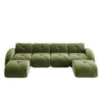 WOHNLANDSCHAFT Chenille Grün mit 2 Hocker - Grün, Textil (358/76/171cm) - WISHDOR