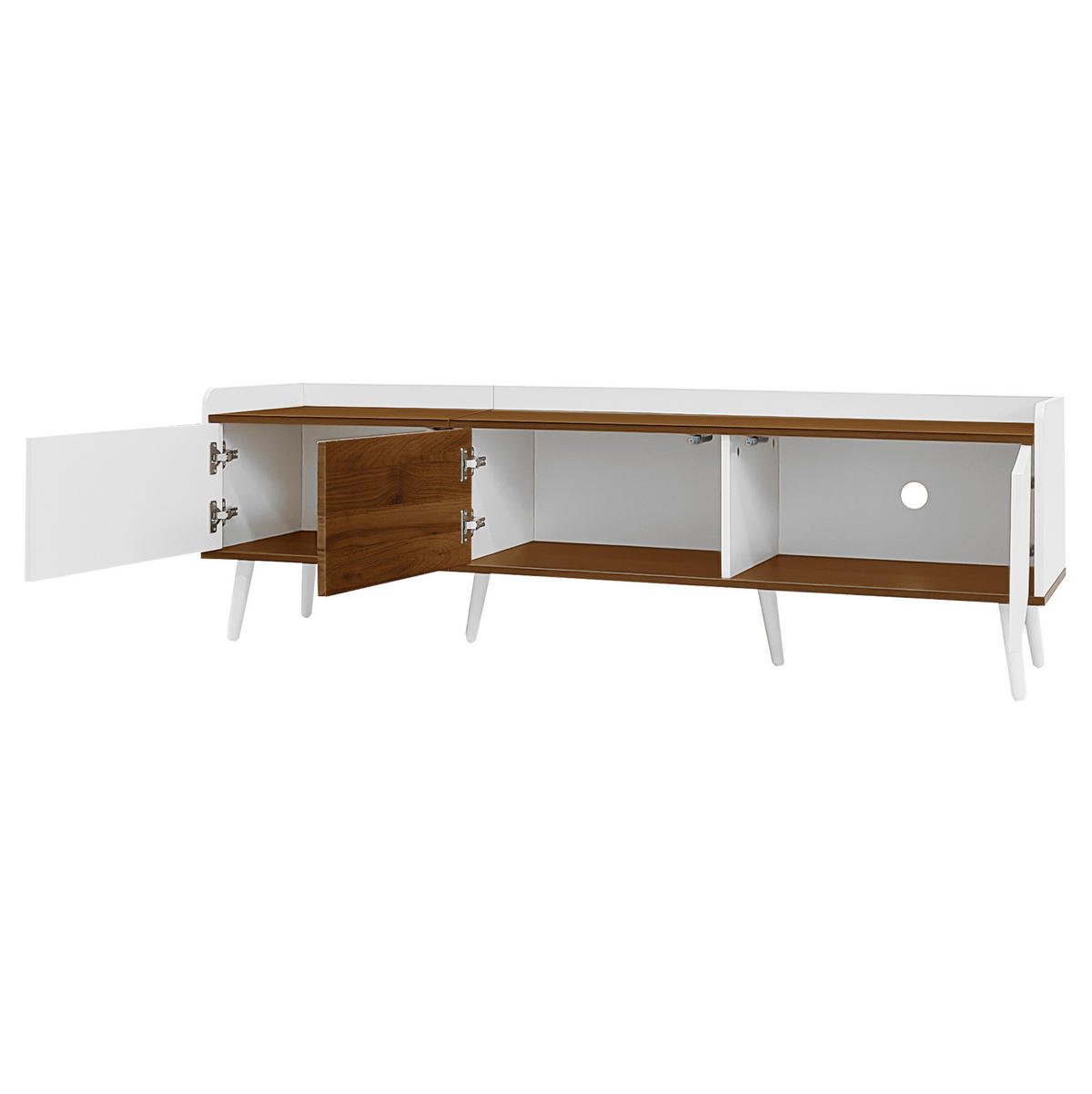 TV-LOWBOARD aus MDF und Spanplatte 160x39x49,5 cm Weiß/Natur mit 3 Türen - Weiß, Holzwerkstoff (160/49.5/39cm) - IVMEU