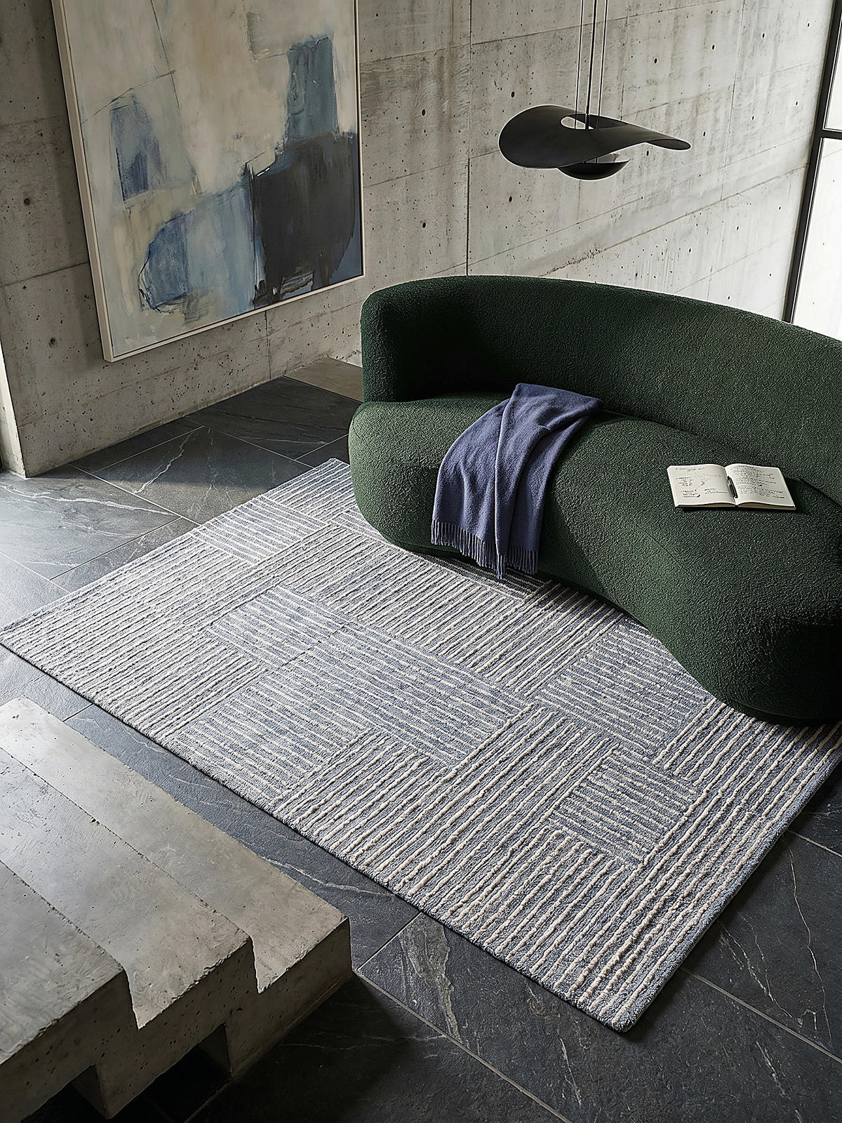 WOLLTEPPICH LEA, mit Schachbrettmuster, Blau, 80 x 150 cm - Blau, Textil (150/80cm) - KADIMA DESIGN