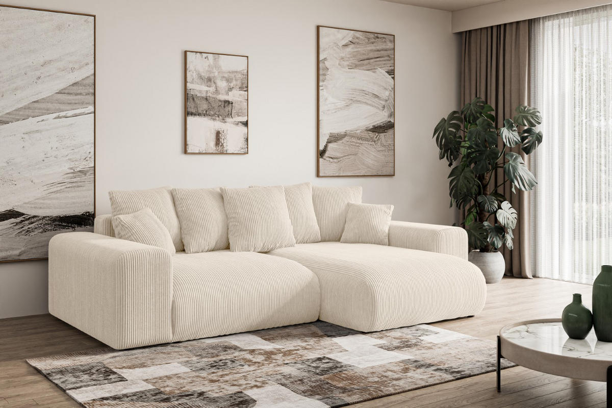 ECKSOFA Ottomane rechts ESKAR-L 266x176x84 Taupe Cord - Taupe/Schwarz, Holzwerkstoff/Kunststoff (176/266cm) - ALTDECOR