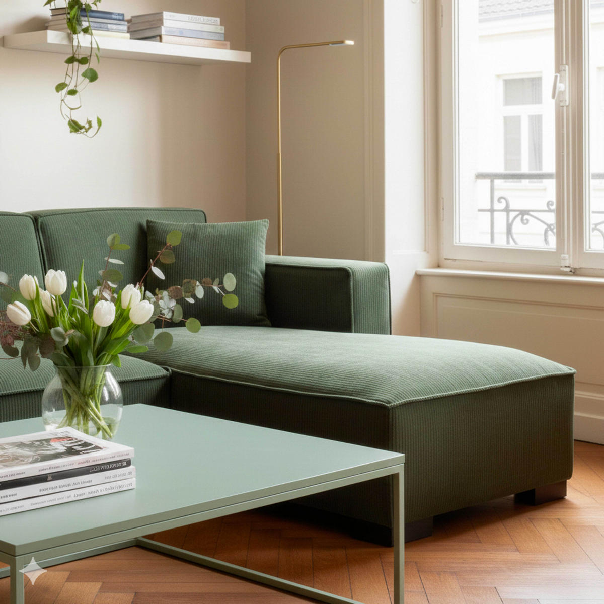 SOFA 3-Sitzer, Khakigrün - Grün, Holz/Textil (247/160cm) - Oviala