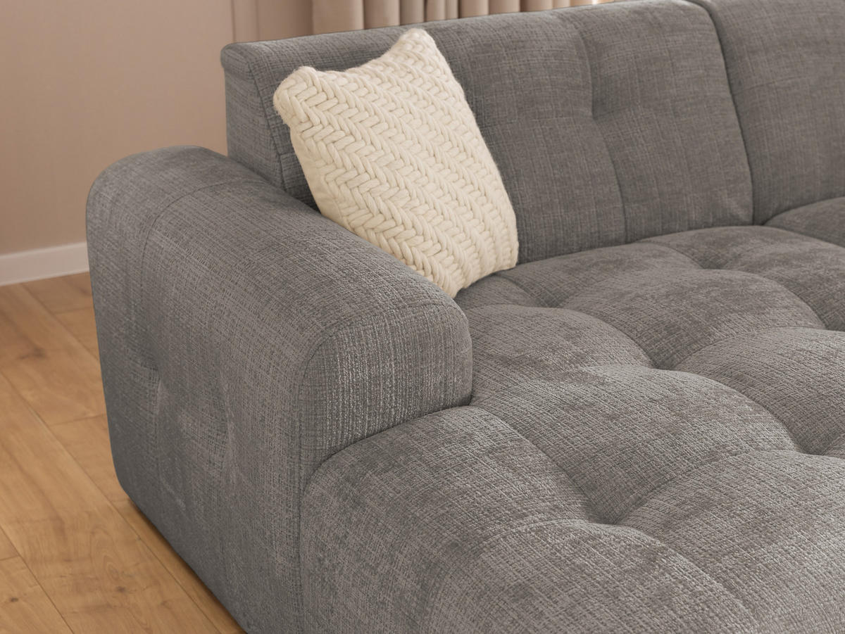 ECKSOFA Kozy im Bumpy-Design mit fester Rückenlehne aus weichem Taupe Chenille-Stoff - Ottomane links - Taupe/Schwarz, Holz/Kunststoff (161/234cm) - S-Style Möbel