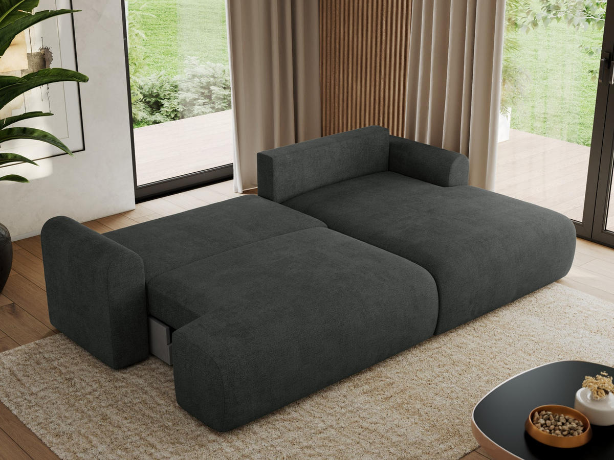 ECKSCHLAFSOFA TONO L Dunkelgrau Struktur - rechts - Dunkelgrau/Schwarz, Kunststoff/Textil (150/260cm) - MKS