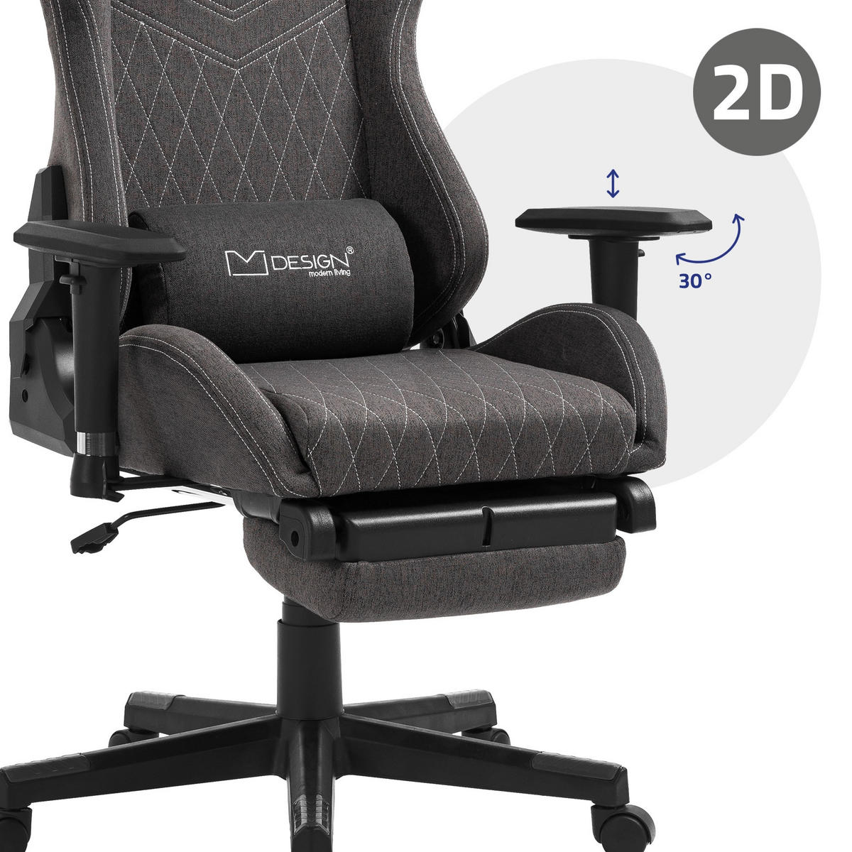 GAMING-STUHL grau/weiß - Dunkelgrau, Metall (70/131/72cm) - ML-DESIGN