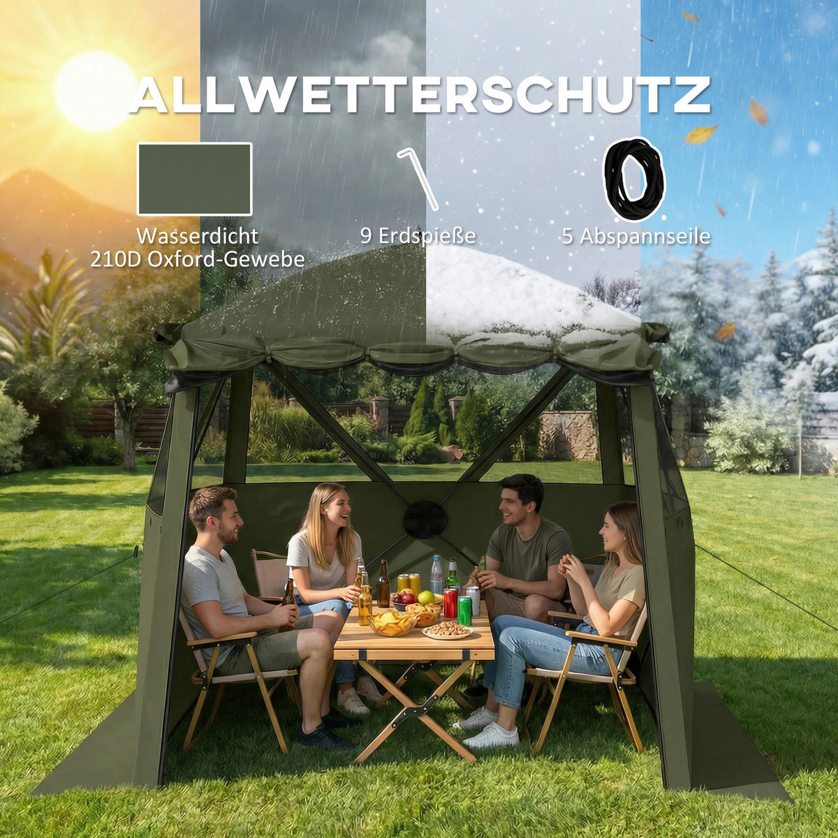 POP-UP-PAVILLON aus Oxfordstoff & Fiberglas Grün - Grün, Textil (198/197/198cm) - Outsunny