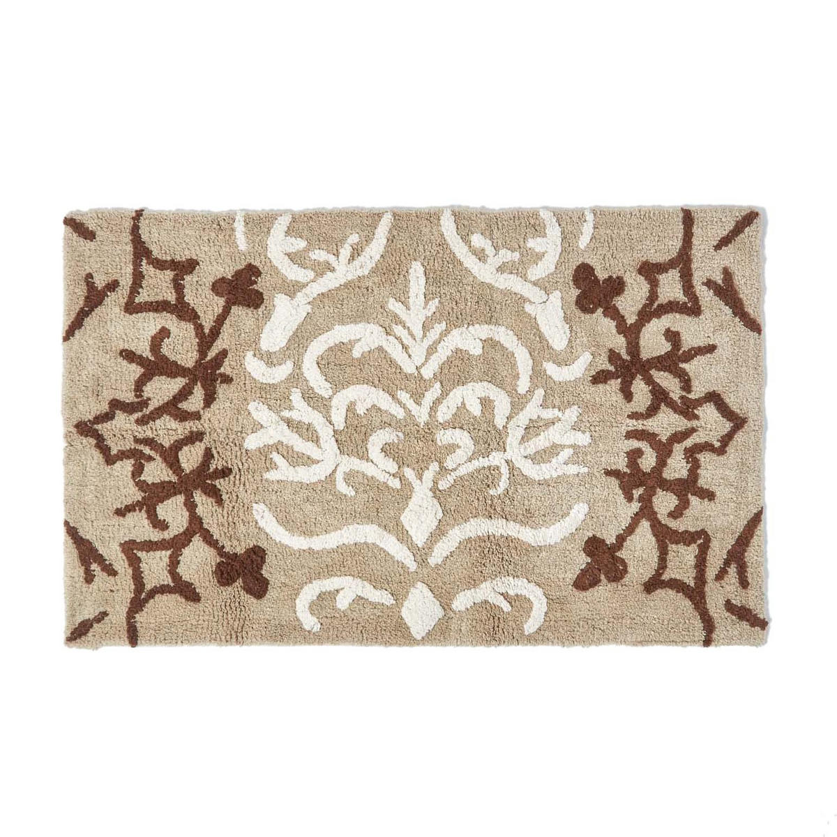 BADEMATTE 50/80 cm Damast-Muster, Baumwolle - Beige, Textil (50/80cm) - Homescapes