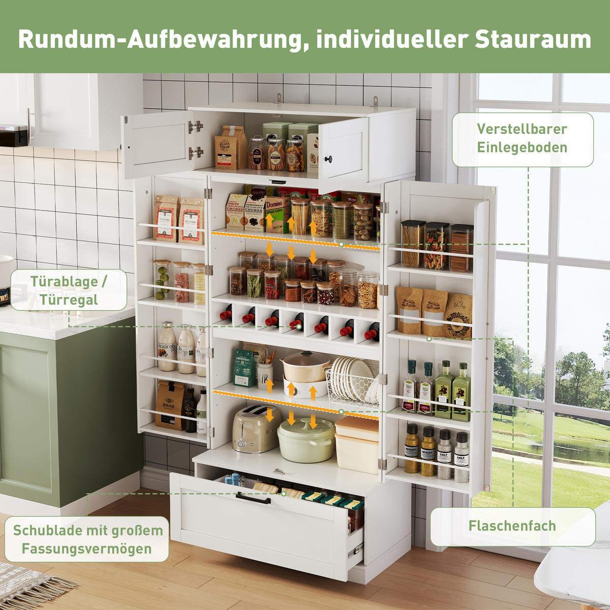 BUFFET 80/40/180 cm weiß aus MDF mit Weinregal - Weiß, Holzwerkstoff (80/180/40cm) - OKWISH