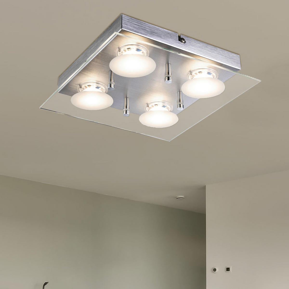 LED DECKENLEUCHTE Aluminium Silber Glas - Silberfarben, Glas (24/24/5.8cm) - Globo Lighting