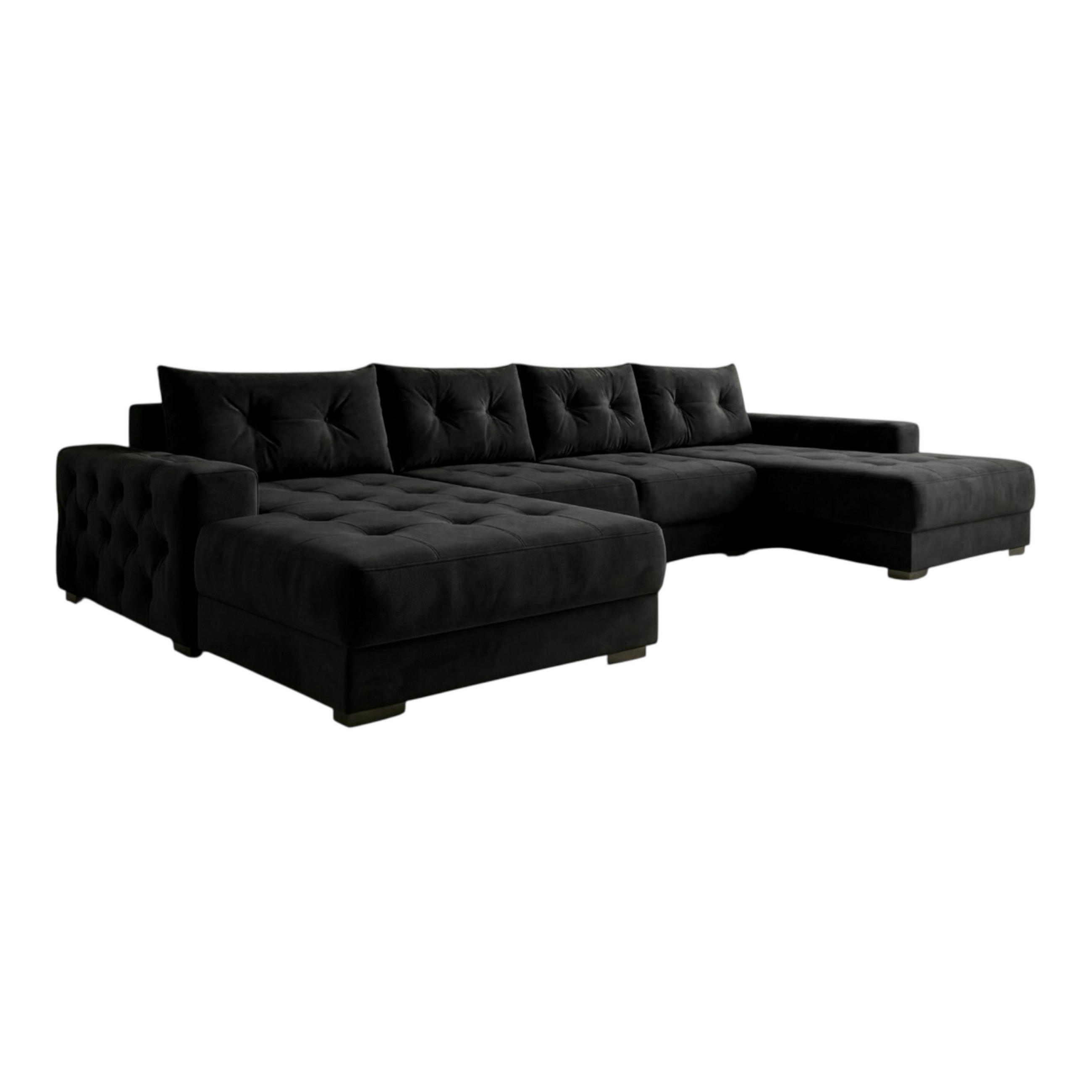 ECKSOFA MODENA 320 cm x 185 cm – Stoff: CASABLANCA Schwarz 16 Farbe: Schwarz - Schwarz, Textil (320/185cm) - A&J MöbelLand