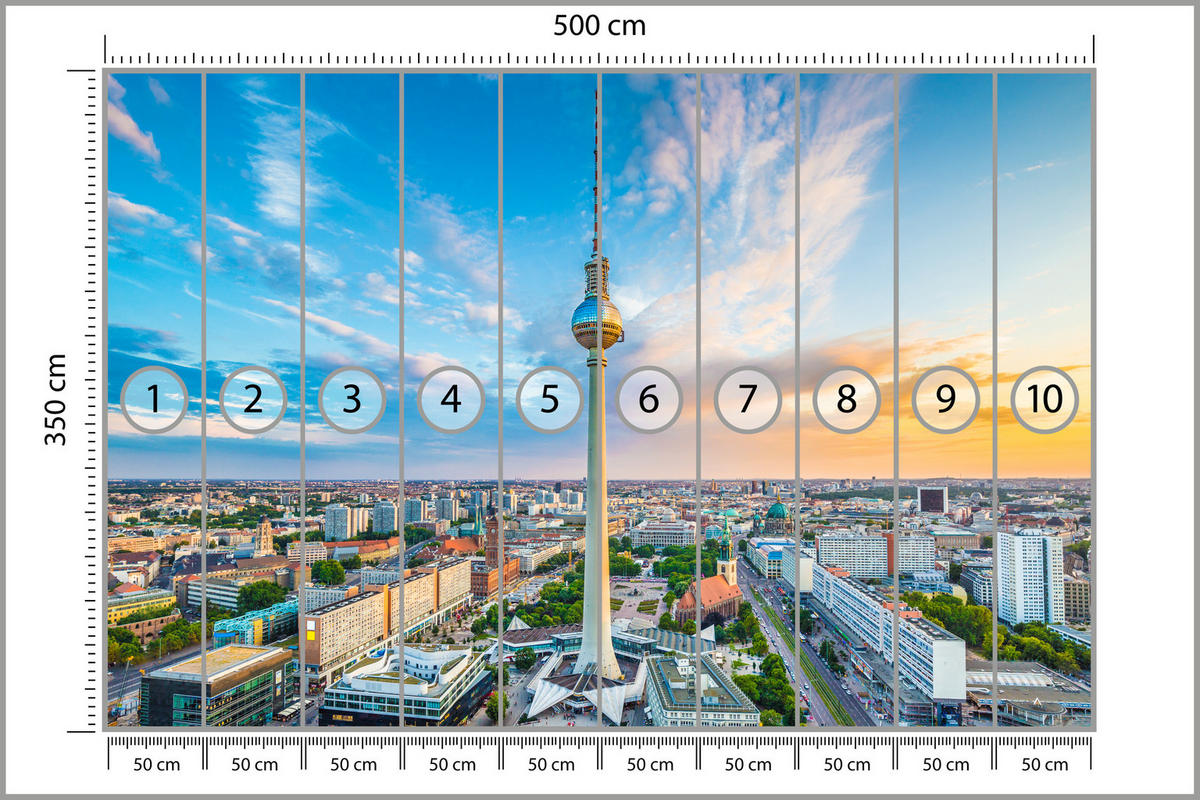 FOTOTAPETA Pre Obývaciu Izbu Televízna Veža Berlín Panoráma Mesta Mrakodrapy 500 x 350 cm - oranžová/hnedá, papier (500/350cm) - Muralo