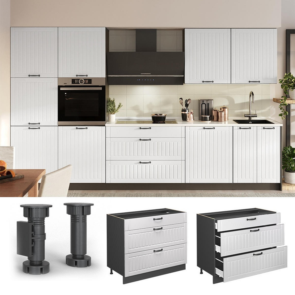 KÜCHENUNTERSCHRANK Fame-Line, Weiß Landhaus/Anthrazit, 100 cm, AP Eiche - Anthrazit/Weiß, Holzwerkstoff (100/82/60cm) - Vicco