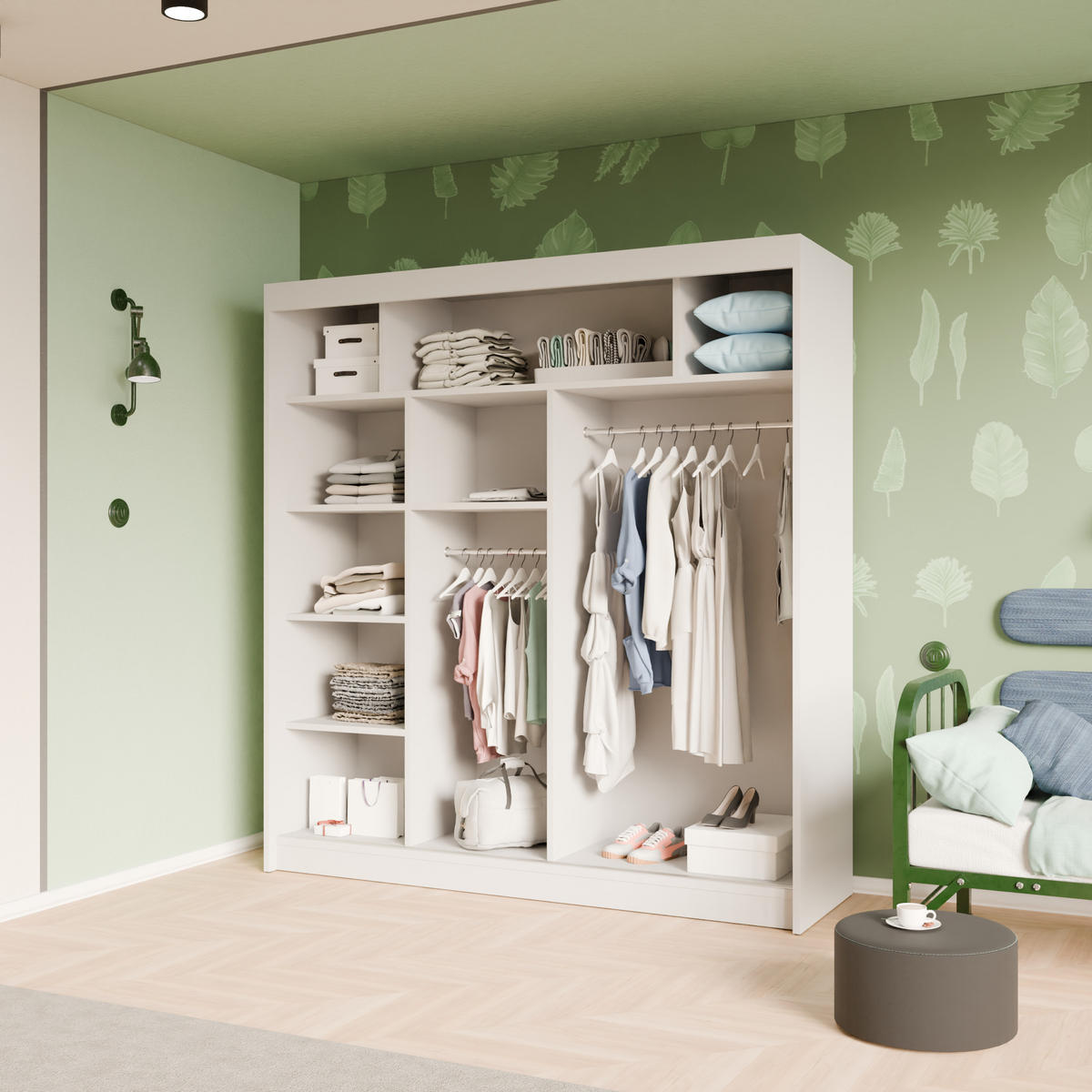 SCHIEBETÜRENSCHRANK ELIS - Weiß, Holzwerkstoff (200/215/61cm) - Meblini